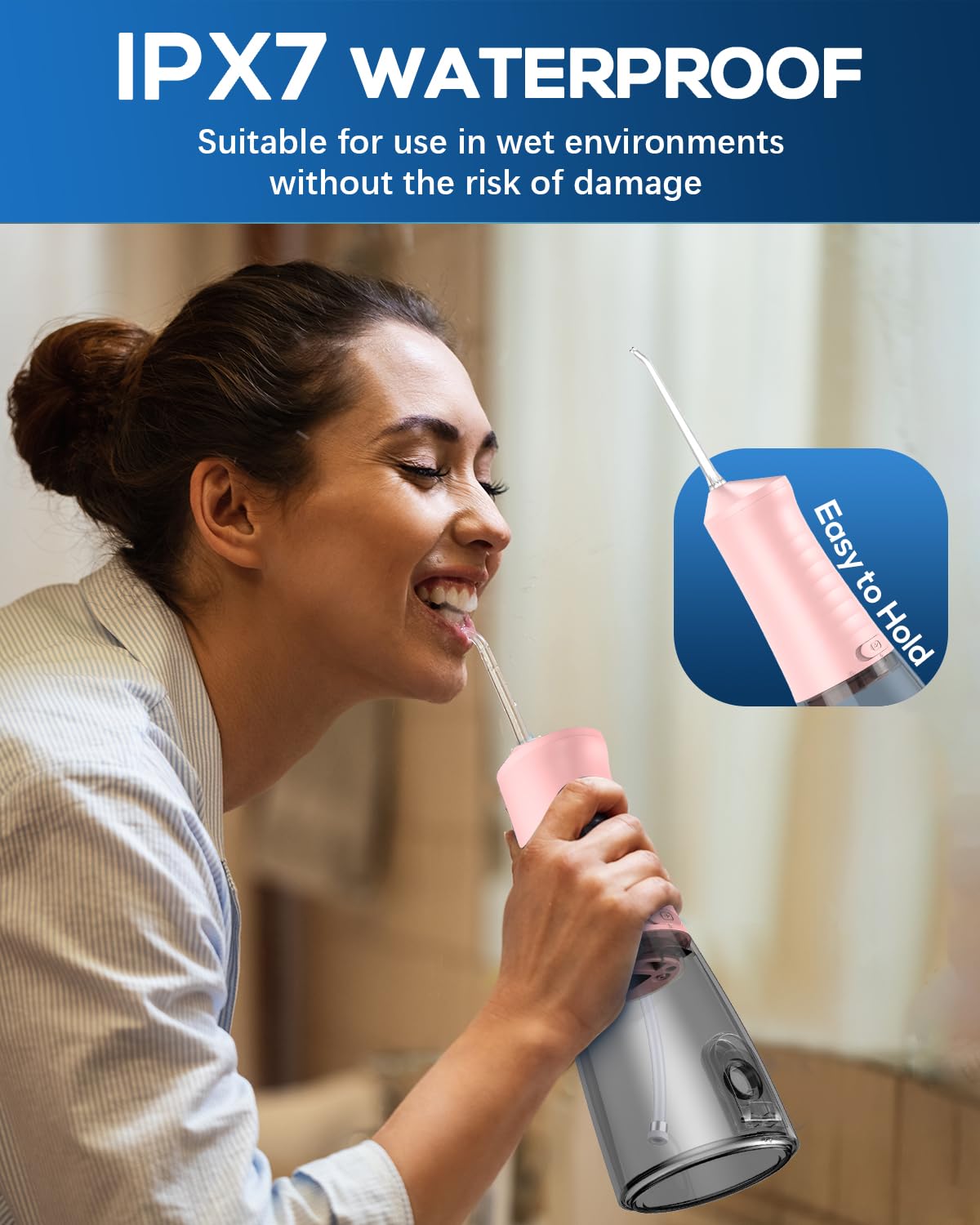 JTF Cordless Water Flosser for Teeth Cleaning - 300ML Portable Oral Irrigator with 4 Modes & 9 Jet Tips, Rechargeable IPX7 Waterproof Dental Water Flosser for Home & Travel (Pink) | Perfect for Braces, Implants, and Gum Care