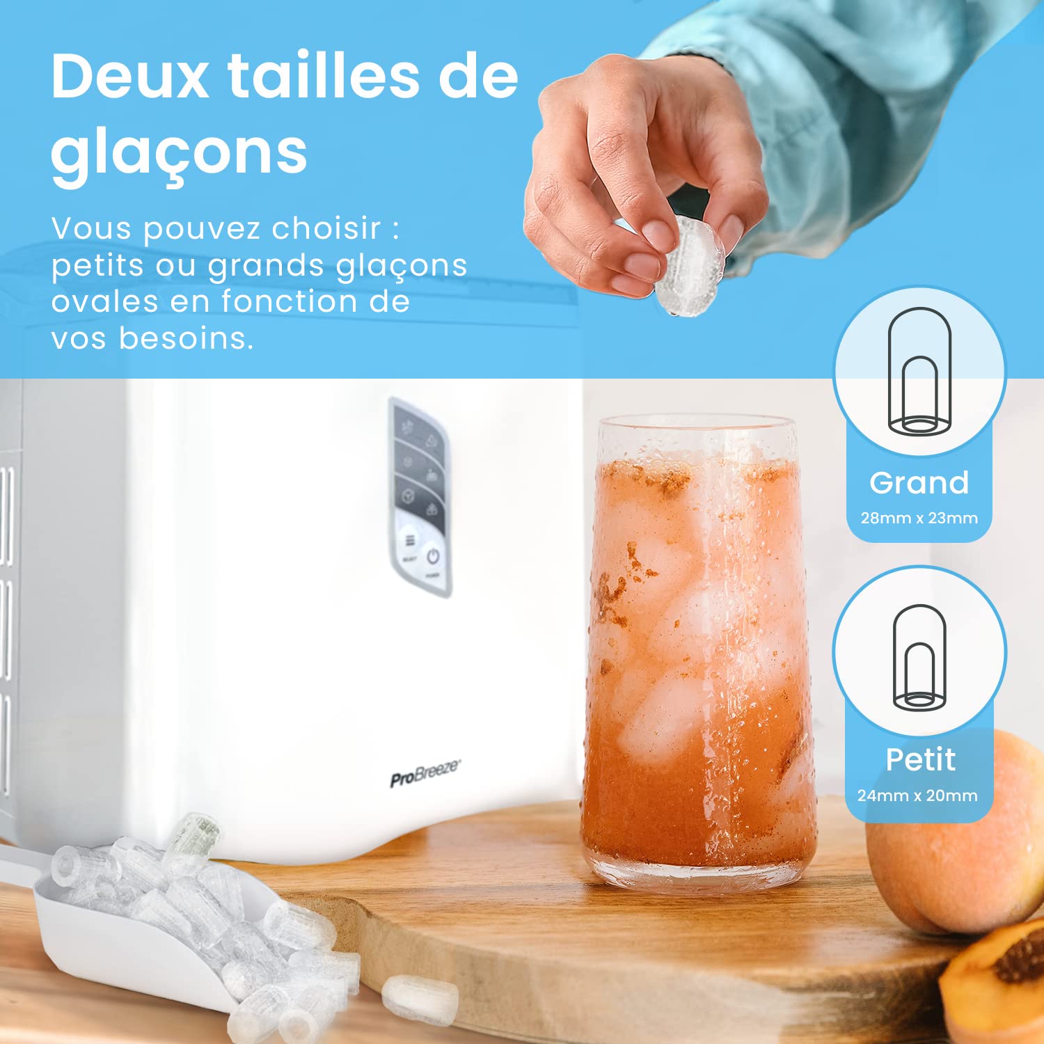 Pro Breeze Ice Maker Machine, 15kg/24H, Ready in 6-9 Minutes, 2 Ice Cube Sizes, 2L Water Tank with Ice Scoop, Large Transparent Lid - Perfect for Home Kitchen, Bar, Office & Outdoor Parties (White)