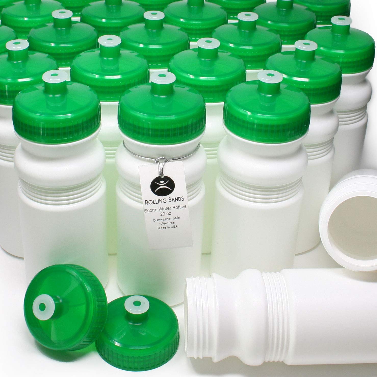 Rolling Sands 20oz BPA-Free Sports Water Bottles 100 Pack - Made in USA, Dishwasher Safe | Perfect for Gyms, Schools, Offices & Team Events