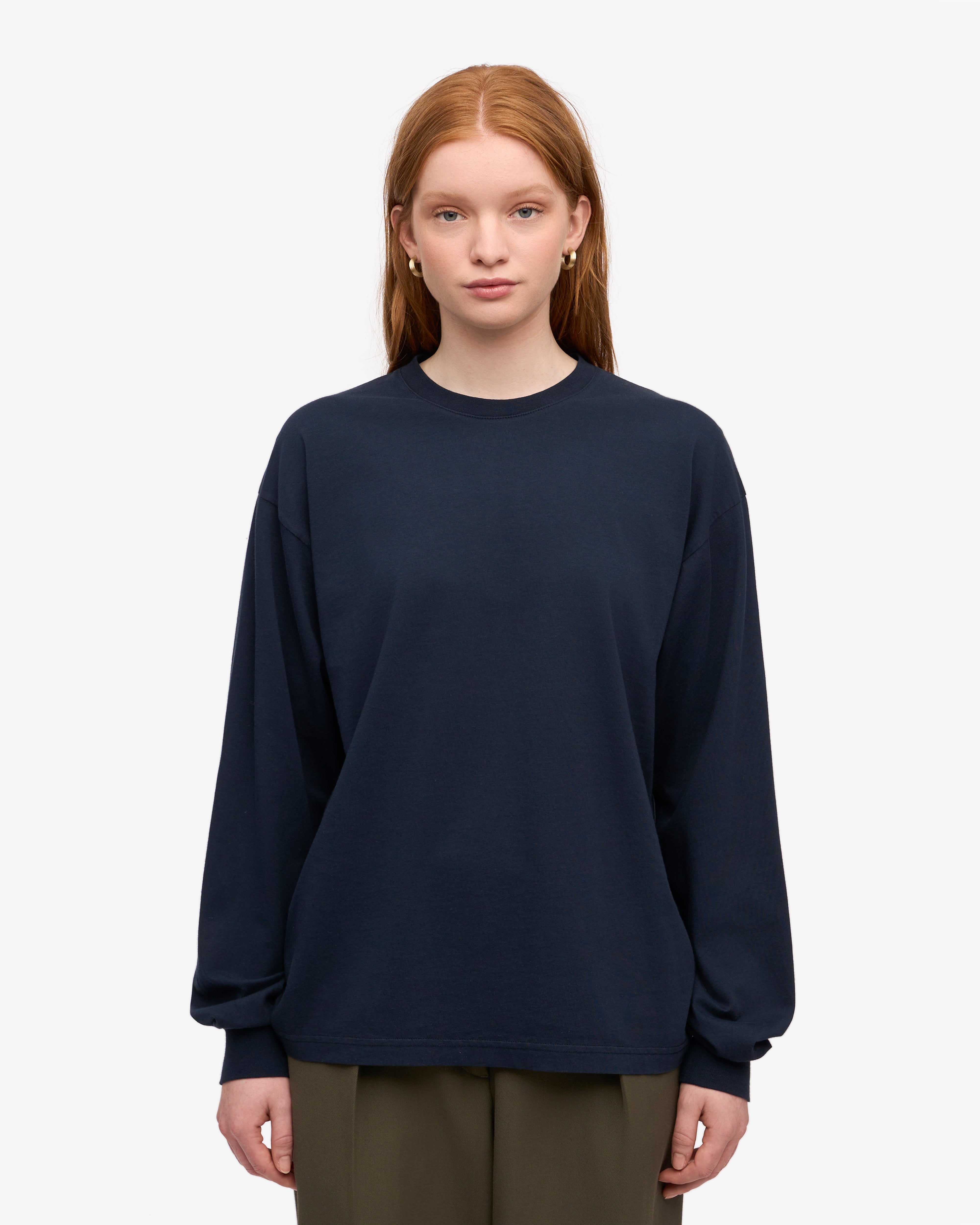 Oversized Organic Long Sleeve T-Shirt for Women - Soft Navy Blue Cotton Tee - Perfect for Casual Wear, Loungewear & Layering