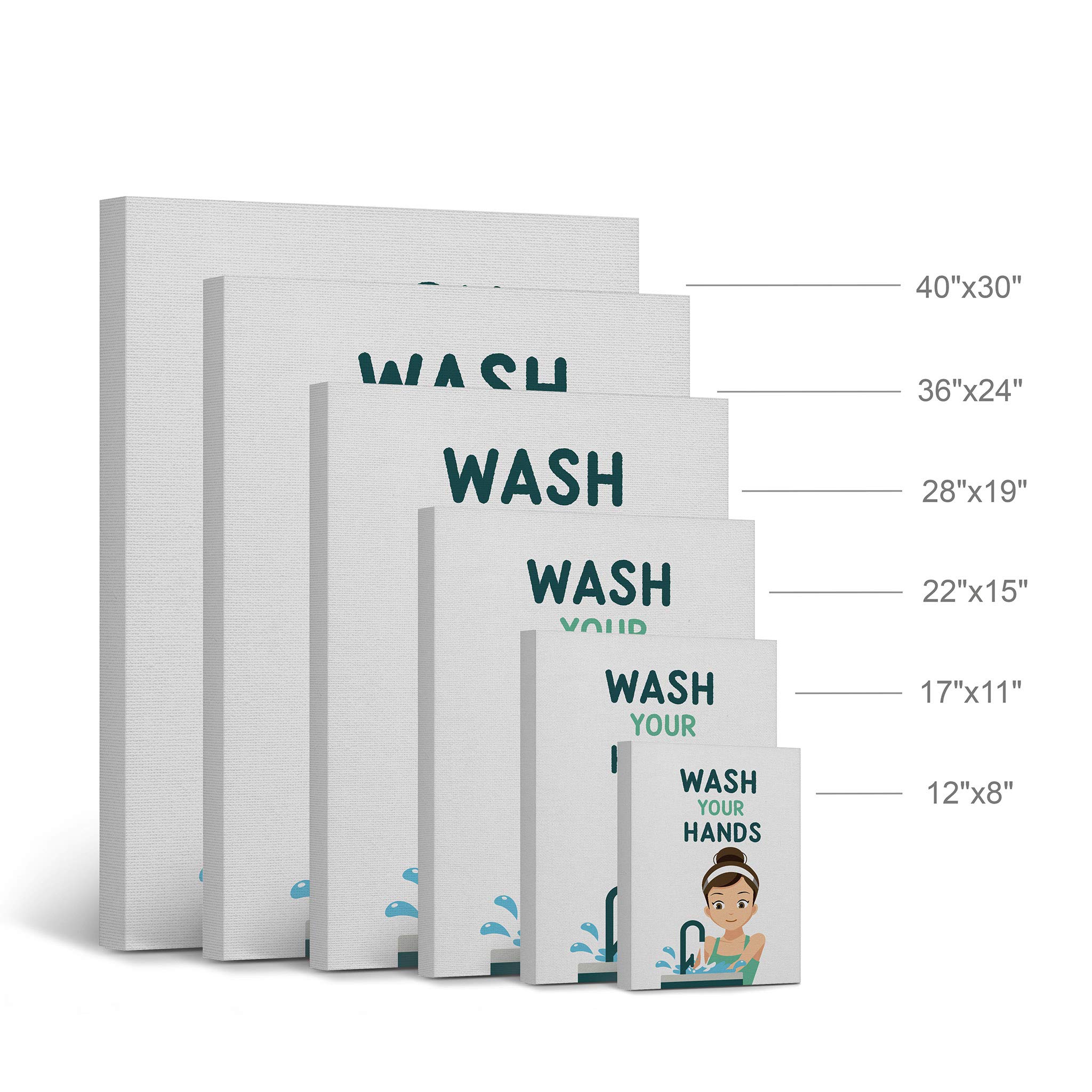 Smile Art Design 'Wash Your Hands' Funny Bathroom Canvas Print - Cute Bathroom Wall Decor for Kids, Nursery & Home - Ready to Hang 36x24 Inch - Made in USA | Perfect for Bathrooms, Kids' Rooms & Playrooms