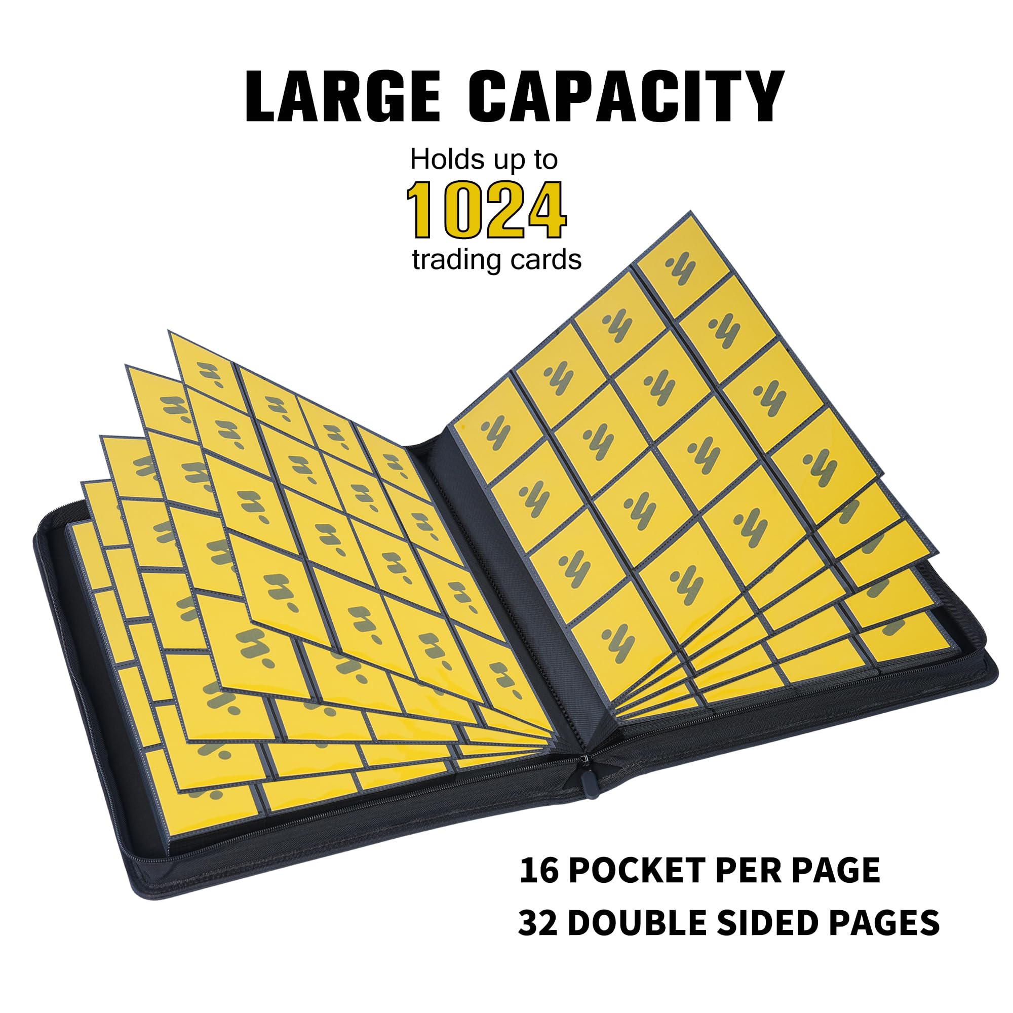 Premium 1000+ Pocket Trading Card Binder - 16 Side Loading Pockets per Page, Ringless TCG Card Album for Pokemon, MTG & Yu-Gi-Oh - Black | Perfect for Collectors, Tournaments & Card Storage