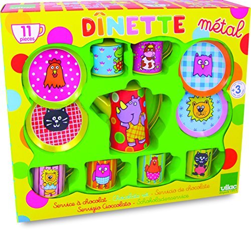 Vilac 11-Piece Metallic Chocolate Tin Tea Set - Vintage Style Miniature Tea Party Set for Kids, Collectors & Home Decor