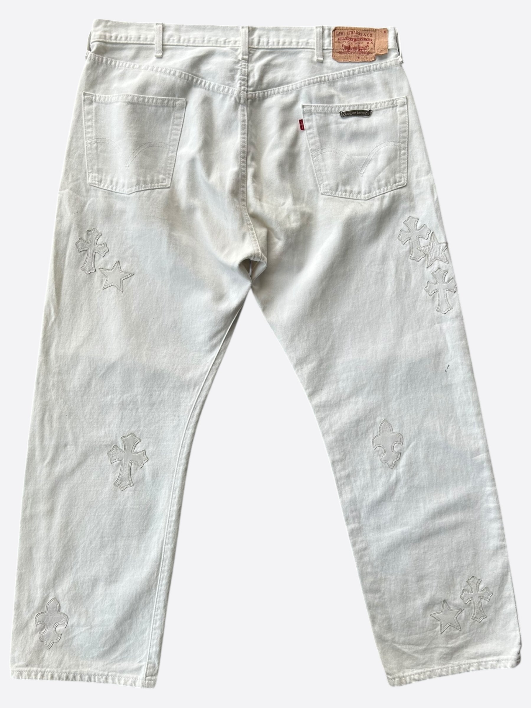 Chrome Hearts x Levi's White Mixed Patch St. Barth Exclusive Jeans - Limited Edition Designer Denim for Men & Women | Perfect for Streetwear, Luxury Fashion & Collector's Wardrobe