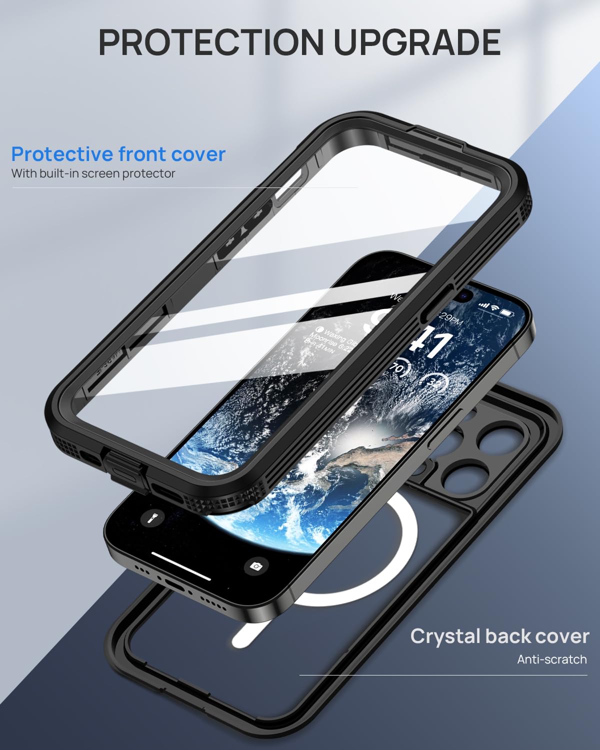 Lanhiem Magnetic iPhone 15 Pro Case - IP68 Waterproof & Dustproof Shockproof Cover with Built-in Screen Protector | Magsafe Compatible Rugged Phone Case 6.1 inch (Black/Clear) for Outdoor Sports & Extreme Activities