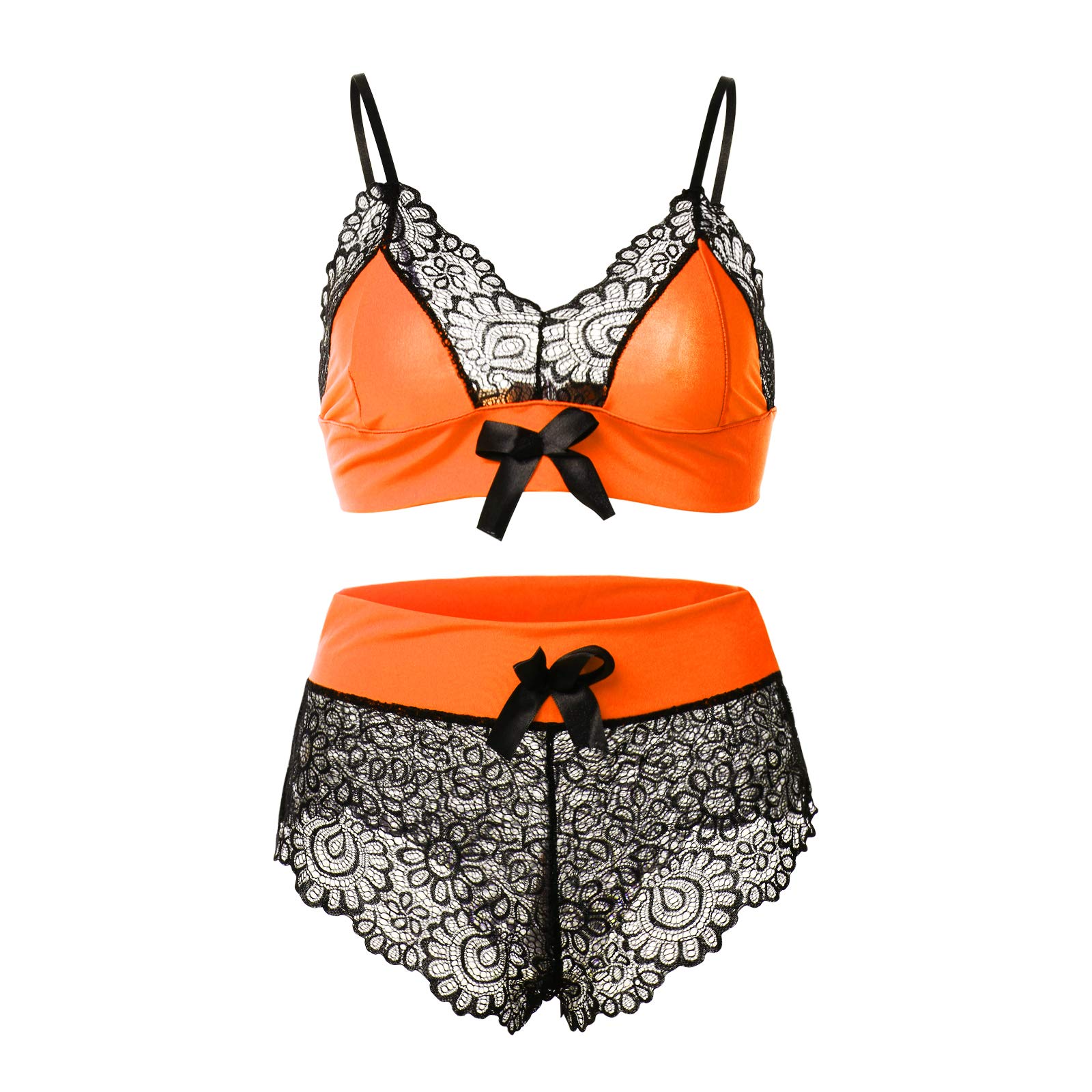 Springcmy Women's Sexy Lace Lingerie Set - Sheer Floral Bowknot Sling Bra & Panty Set for Valentine's Day, Honeymoon & Romantic Nights