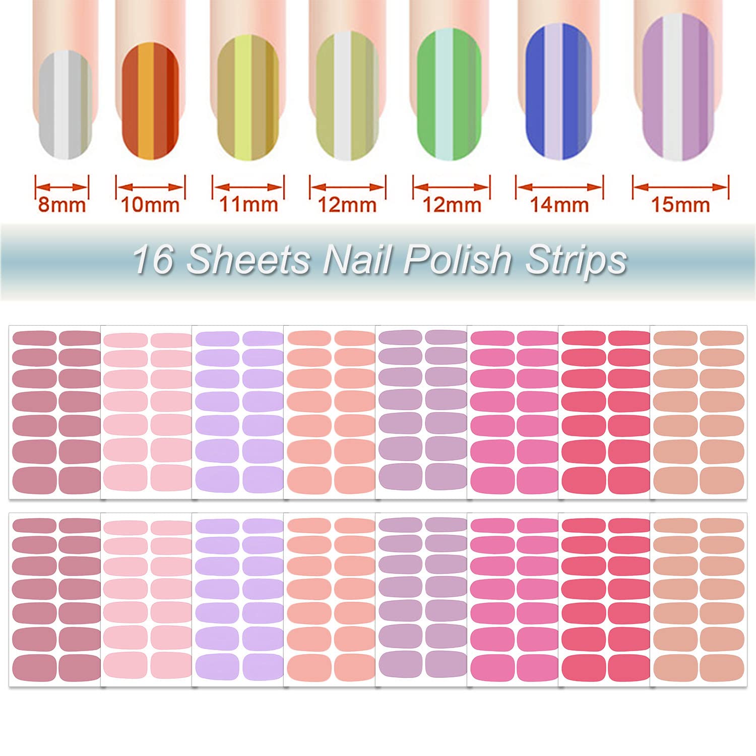 DANNEASY 16 Sheets Solid Color Nail Polish Stickers - Self Adhesive Nail Wraps for Women, Acrylic Nail Art Strips with Nail File & Cuticle Stick (Pink Red) | Perfect for Home Manicures, Parties & Gifts