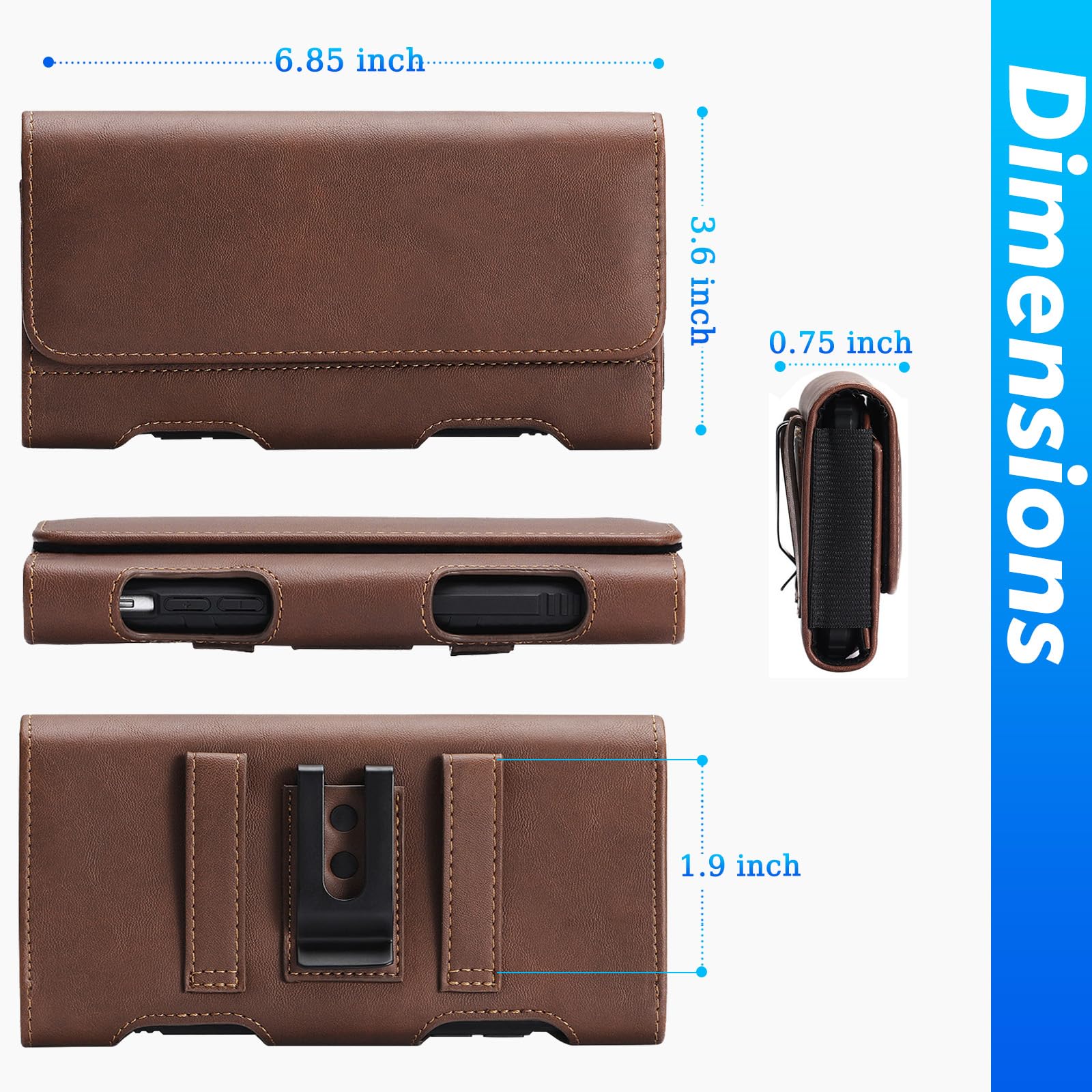 Premium Leather Phone Holster for Samsung S24 Ultra, S23 Ultra, S22 Ultra, Note 20 Ultra, Note 10 Plus, A Series & iPhone 15 Pro Max - Belt Clip Carrying Pouch with Card Holder (Brown) - Perfect for Work, Travel & Outdoor Activities