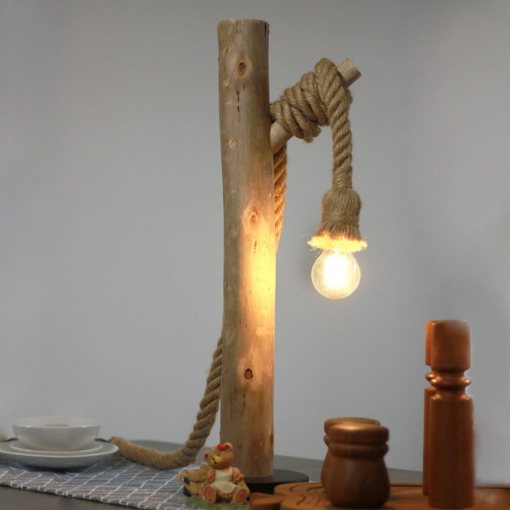 Minimalist Wood Hanger Table Lamp - Natural Birch Wood Nightstand Light for Bedroom, Living Room & Office Decor