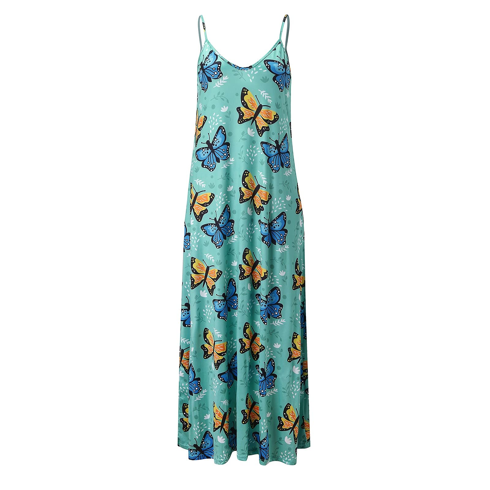 Women's Midi Length Beach Cocktail Dress - V Neck Sleeveless Loose Maxi Sundress with Pockets | Perfect for Summer Vacations, Pool Parties, and Casual Outings