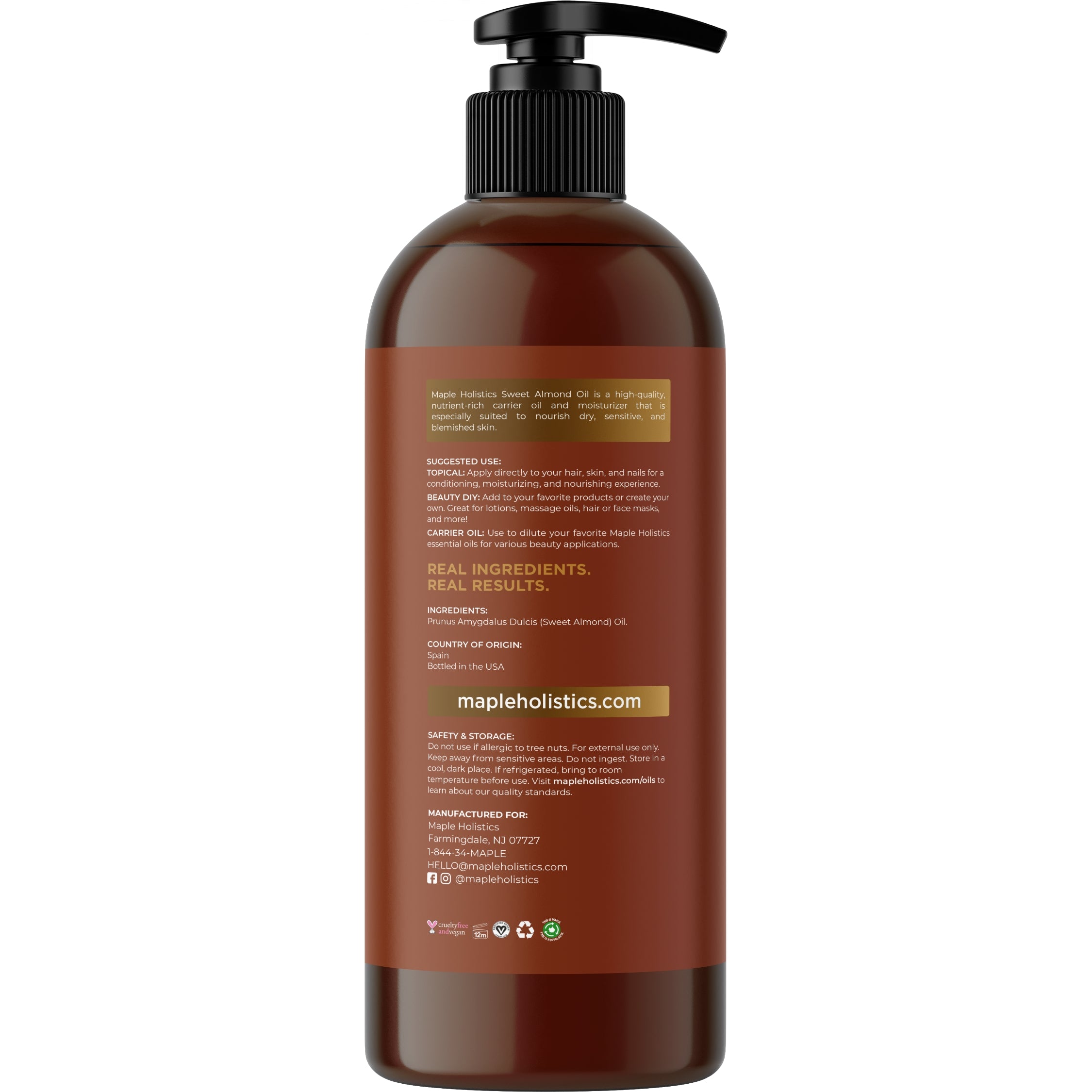 Pure Organic Sweet Almond Oil for Skin & Hair - Cold Pressed, Unrefined, 100% Natural - Perfect for Massage, Moisturizing & Aromatherapy