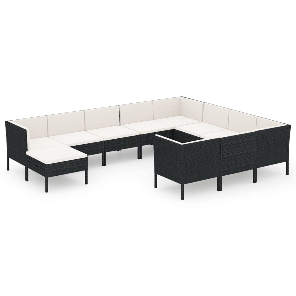vidaXL 11-Piece Patio Lounge Set with Cushions - Black Poly Rattan Outdoor Furniture for Garden, Terrace & Yard - Perfect for Relaxing, Entertaining & Lounging