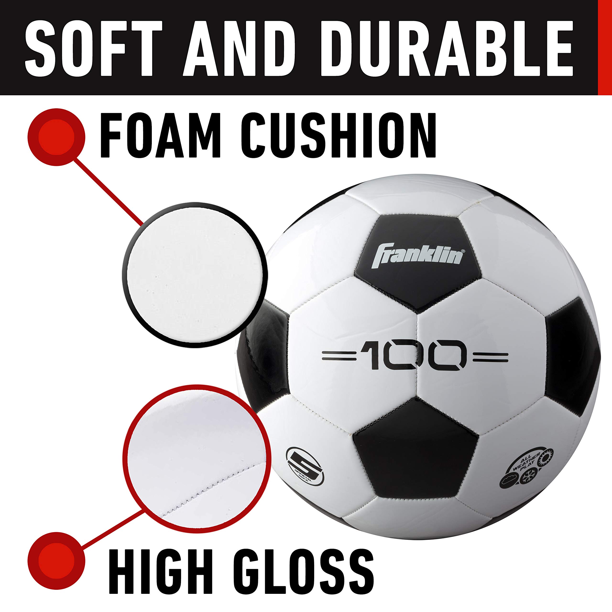 Franklin Sports Official Size Soccer Balls - Size 5 for Youth & Adult Training, Games, Matches - Durable Outdoor & Indoor Soccer Ball for Practice, School, League Play