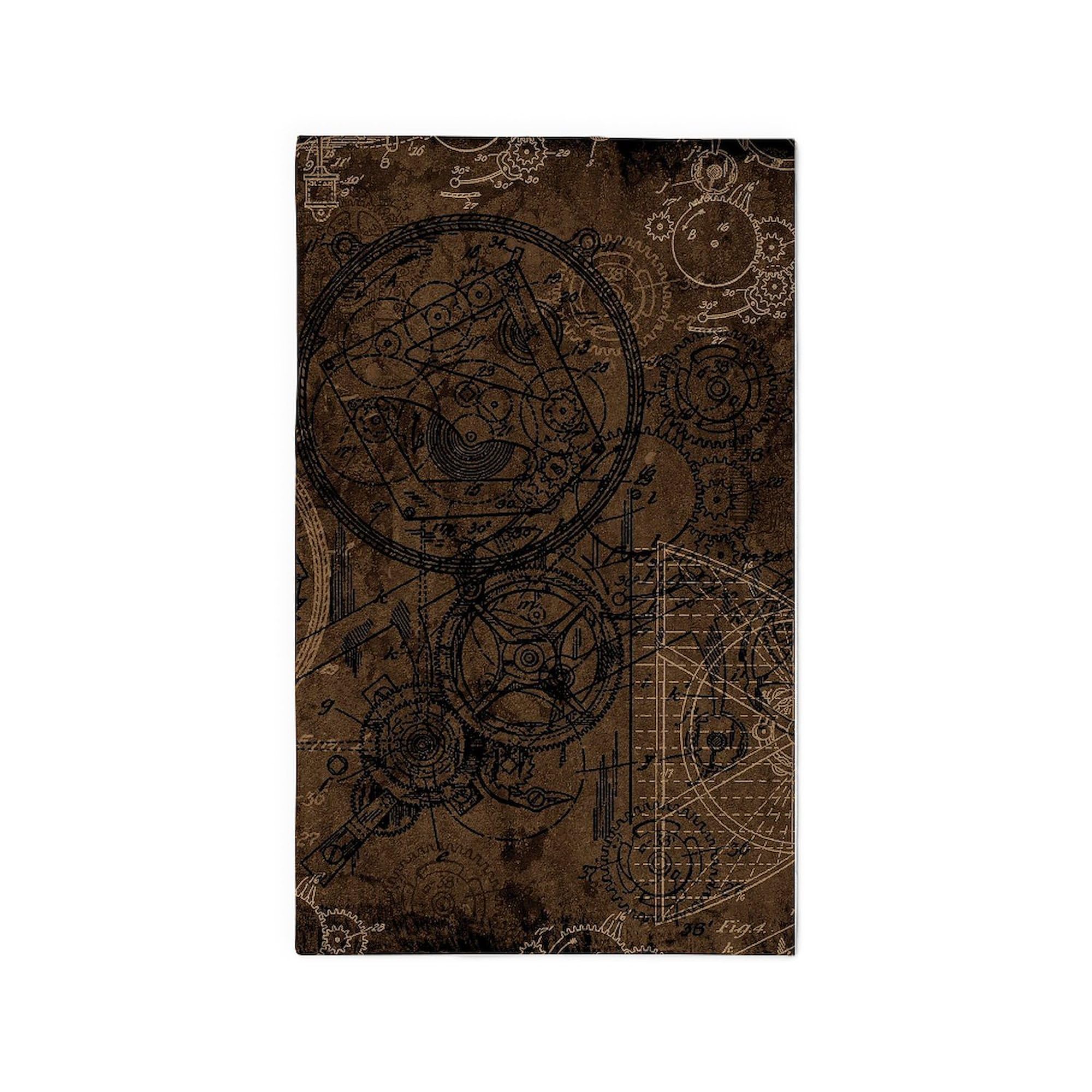 Clockwork Collage Brown 3'X5' Decorative Area Rug - Non-Slip Fabric Throw Rug for Living Room, Bedroom & Office - Boho Home Decor Accent