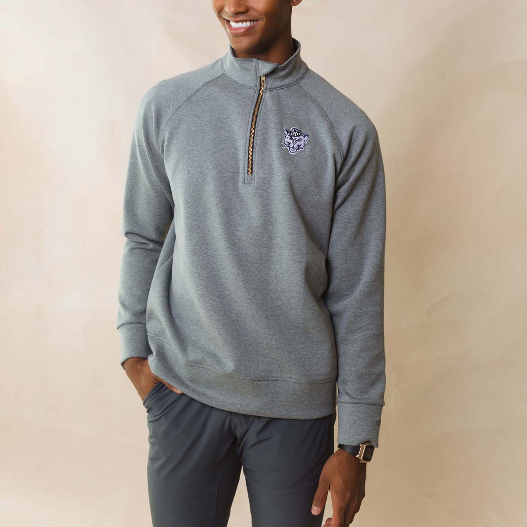 BYU Men's Oxford Zip Up Hoodie - Heather Grey | Casual & Comfortable Pullover for College, Streetwear & Everyday Wear