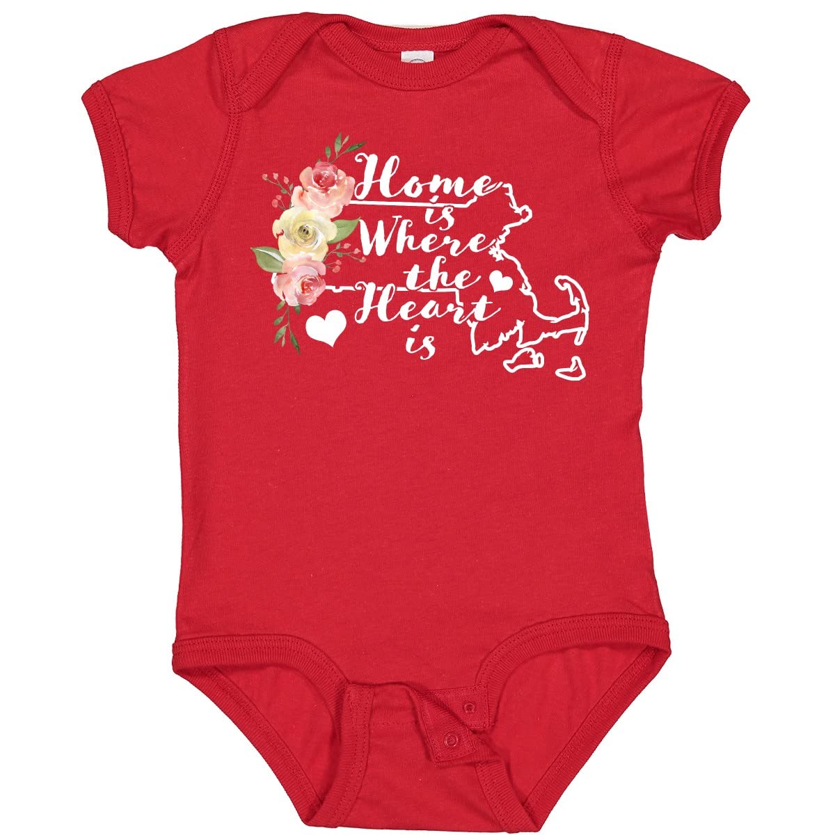 Inktastic Massachusetts Home is Where The Heart is Watercolor Baby Bodysuit - Soft Cotton Infant Onesie for Newborns, Perfect for Family Photos & Everyday Wear