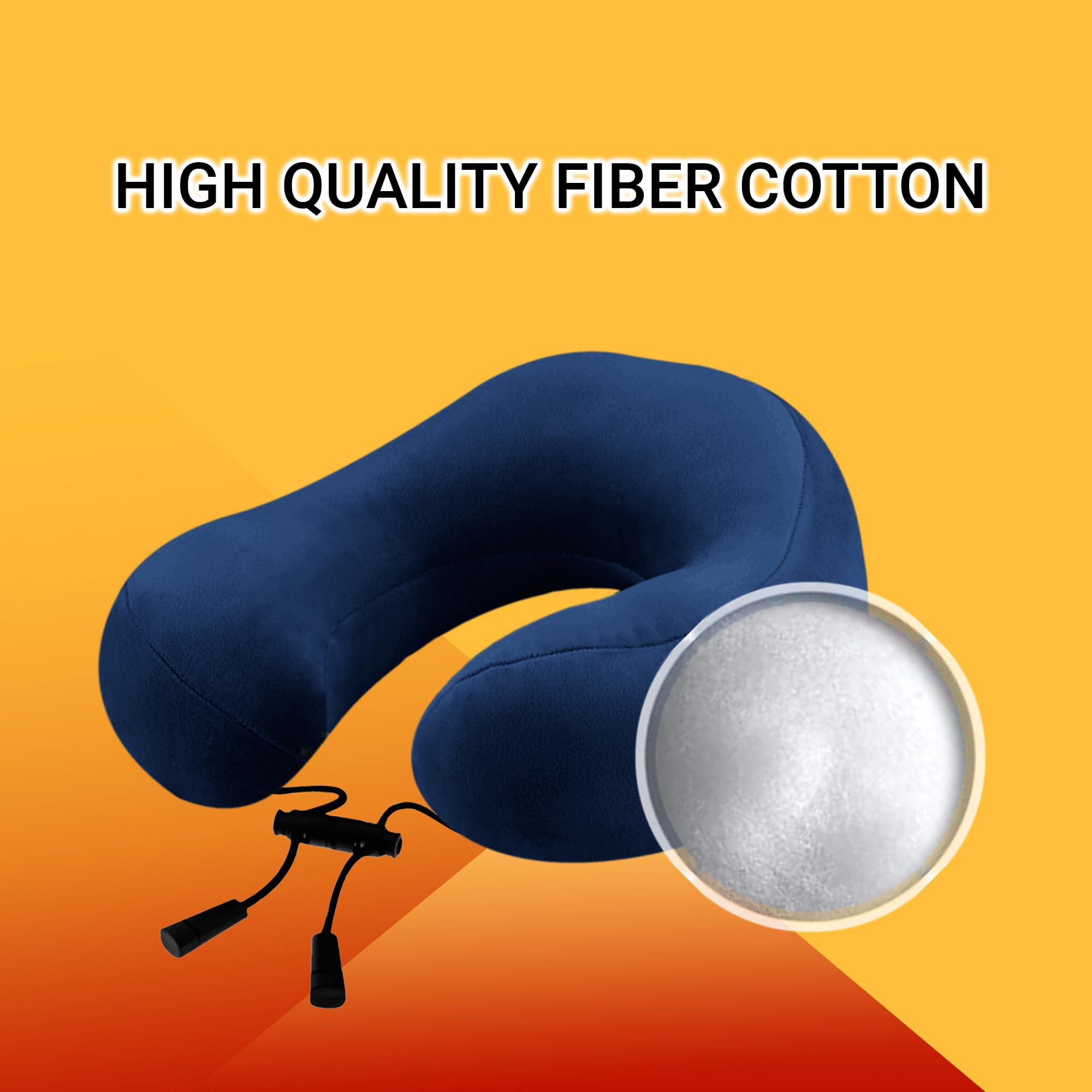 Billebon Super Soft Fiber Filled Travel Neck Pillow with Premium Eye Mask - Ergonomic Support for Airplane, Car & Office Use - 5 Year Warranty (Navy Blue)