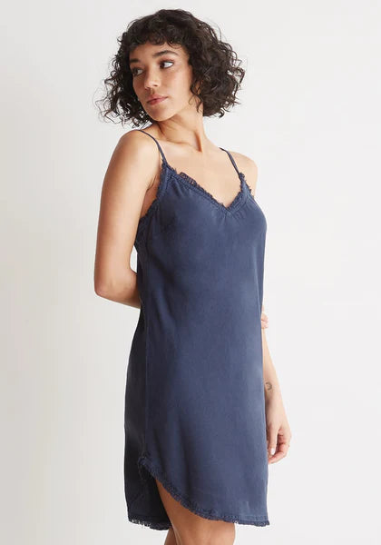 Frayed Cami Dress Bermuda Navy - Women's Summer Boho Beach Dress for Vacation, Party & Casual Wear