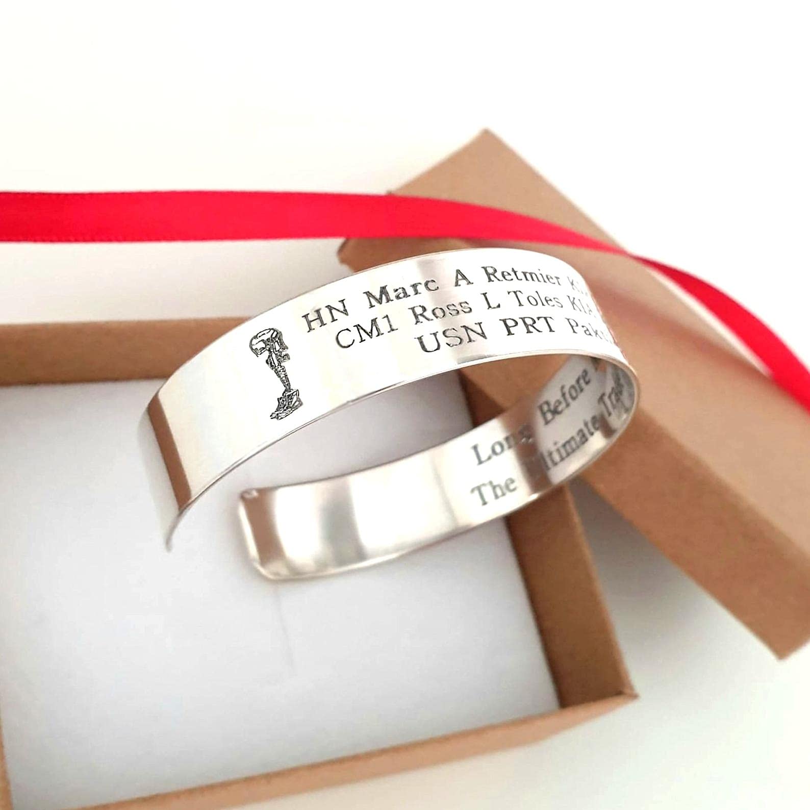 Personalized Military Cuff Bracelet - 925 Sterling Silver Army Veteran Gift for Men & Women | Fallen Hero Memorial Bracelet, Rifle Helmet Design | Perfect for Military Appreciation, Memorial Day & Veteran Events