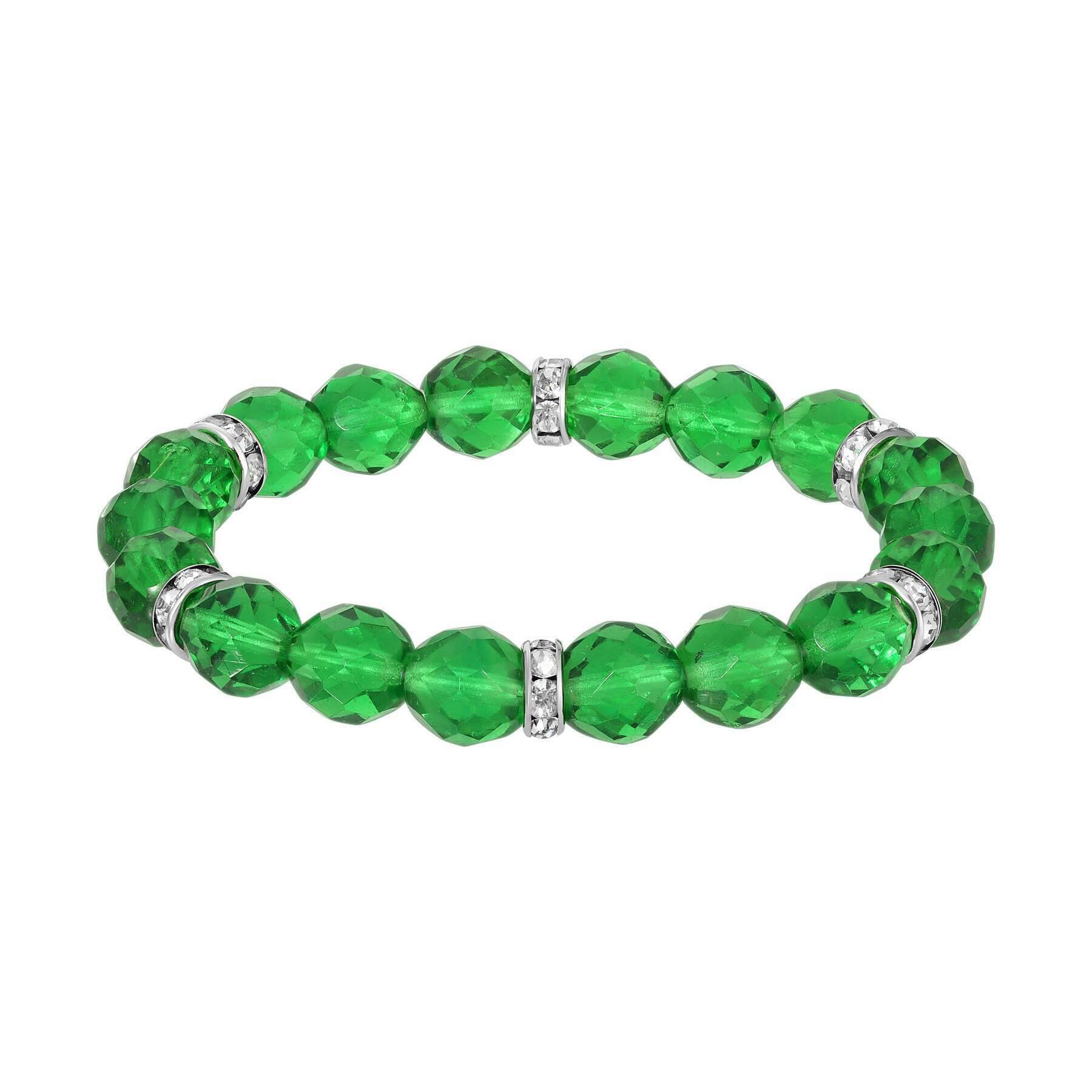 1928 Jewelry Classic Fire Polished Glass Beaded Stretch Bracelet for Women - Elegant Elastic Crystal Bead Bracelet for Party, Wedding & Everyday Wear