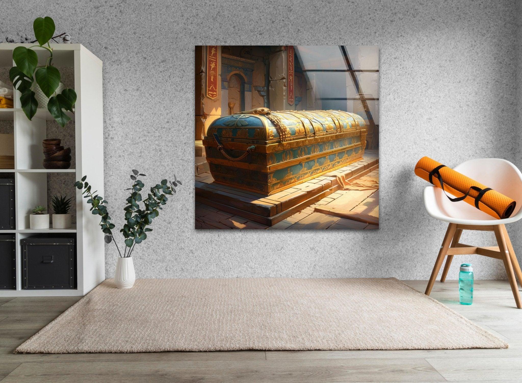 Ancient Pharaoh Tomb Glass Wall Art - Egyptian Pharaoh Decor for Home & Office - Perfect for Living Room, Bedroom, or Office Wall Decor