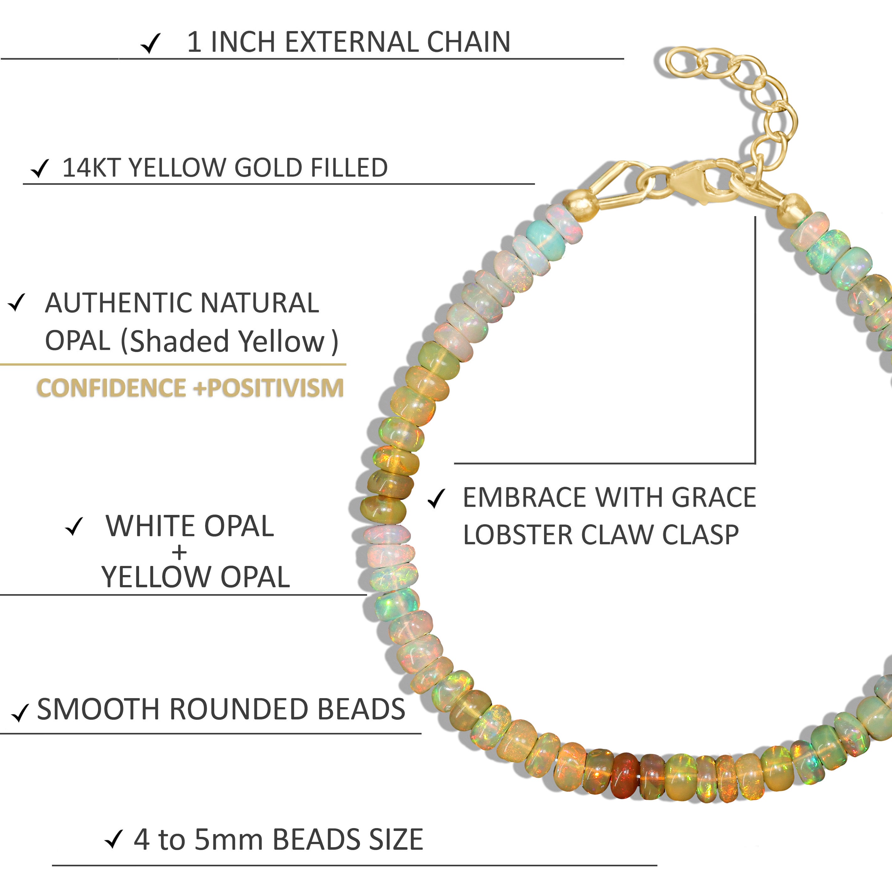 Natural Yellow Opal Beaded Bracelet for Women - Handmade Boho Chic Jewelry - Perfect for Casual Wear, Layering & Gift Giving