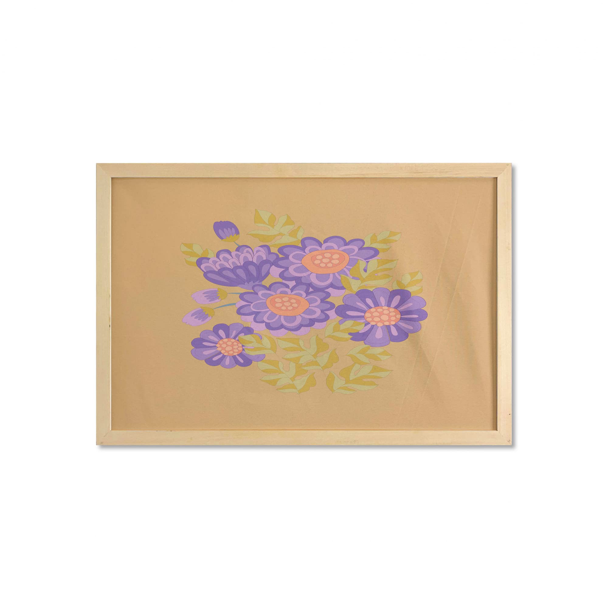 Ambesonne Floral Wall Art with Frame - 35x23 Inch Blue Violet Fall Blossom Printed Fabric Poster for Home Decor | Perfect for Living Room, Bedroom, Bathroom & Dorm Decorations