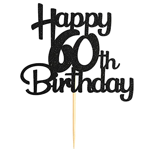 60th Cake Topper - Black Glitter
