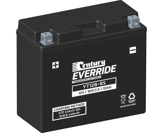 Century 12V 10Ah YT12B BS Motorcycle Battery - High Performance Powersports Battery for Harley, Honda, Kawasaki - Perfect for Motorcycles, ATVs, Scooters & Outdoor Power Equipment