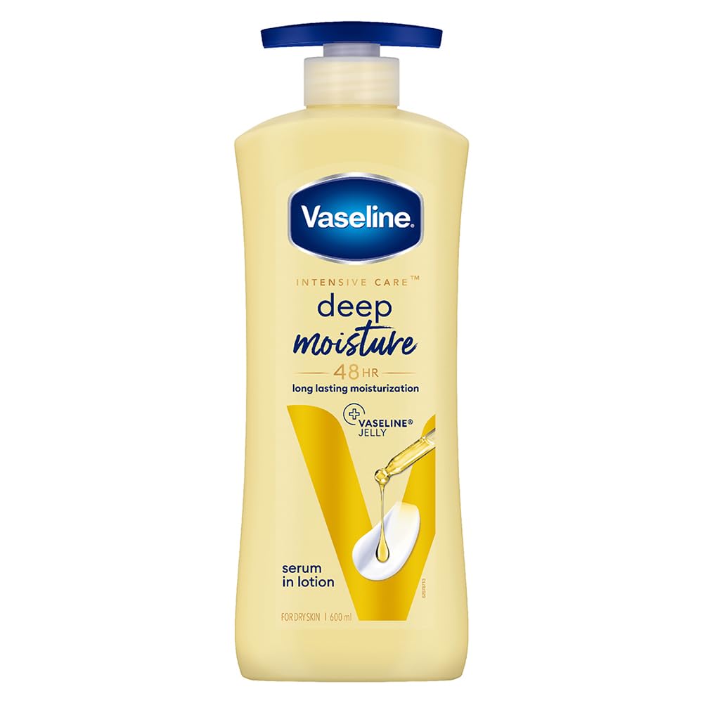 Vaseline Intensive Care Deep Moisture Nourishing Body Lotion 600ml - Glycerin Enriched Fast Absorbing Daily Moisturizer for Dry & Rough Skin - Non-Sticky Hydration for Radiant Glowing Skin - Men & Women - Perfect for After Shower, Gym, or Winter Skin Care