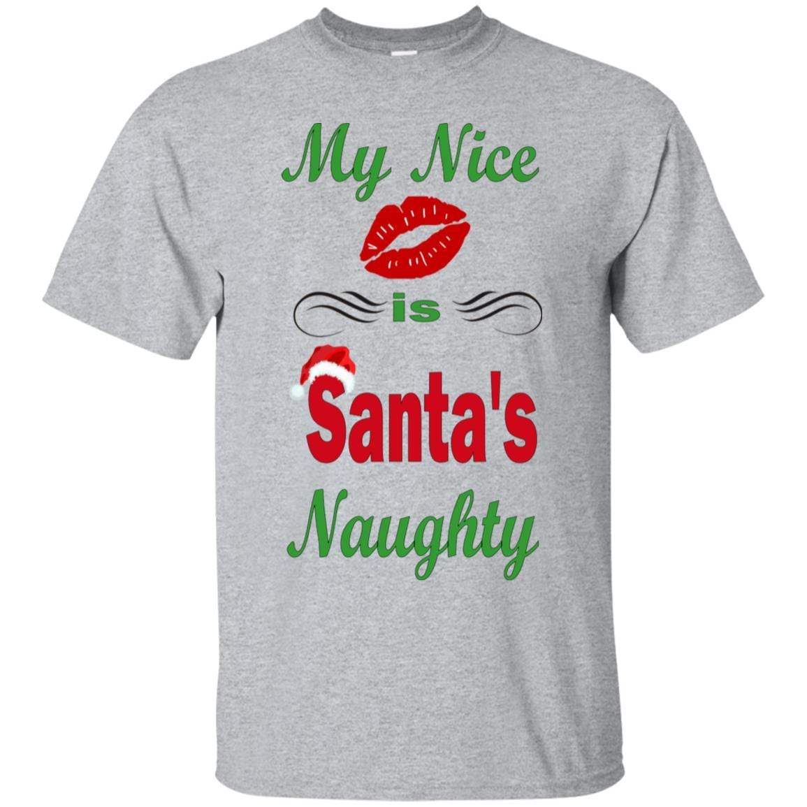 WineyBitches.co My Nice Is Santa's Naughty Ultra Soft Cotton T-Shirt - Funny Christmas Party Outfit, Holiday Gift for Women, Casual Wear