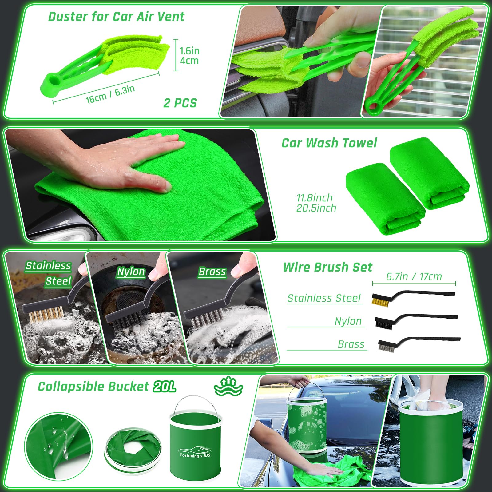 47PCS Car Detailing Kit - Interior Cleaner & Vacuum Set with Bucket & Brushes | Complete Auto Detailing Accessories for Cars, Motorcycles, Bikes & Wheels | Perfect for Deep Cleaning, Waxing & Interior Detailing