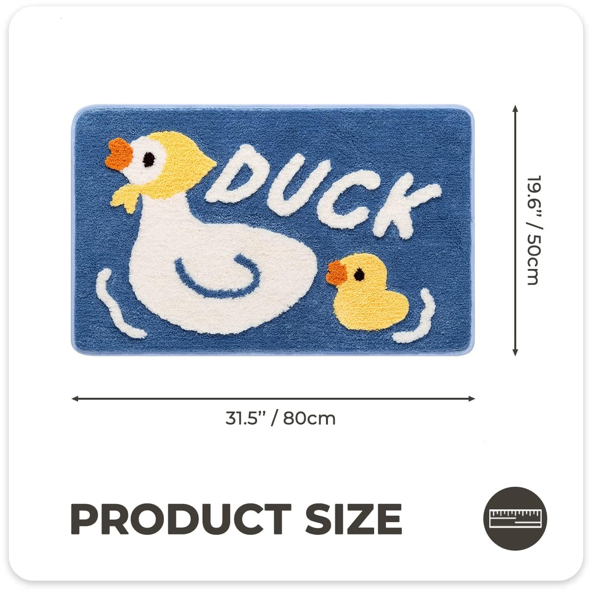 Funny Duck Bath Mat - Soft Microfiber Plush Non-Slip Bathroom Rug, Washable & Water Absorbent, 19.6