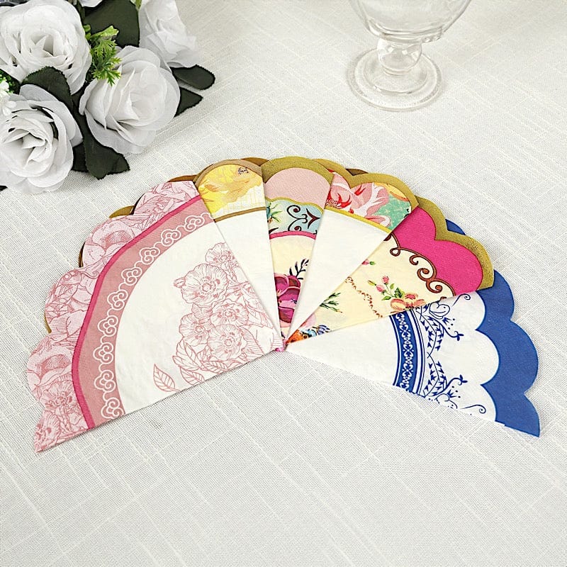Vintage Floral Mixed 48-Pack Cocktail Napkins with Scalloped Edges - Perfect for Weddings, Parties, and Home Entertaining