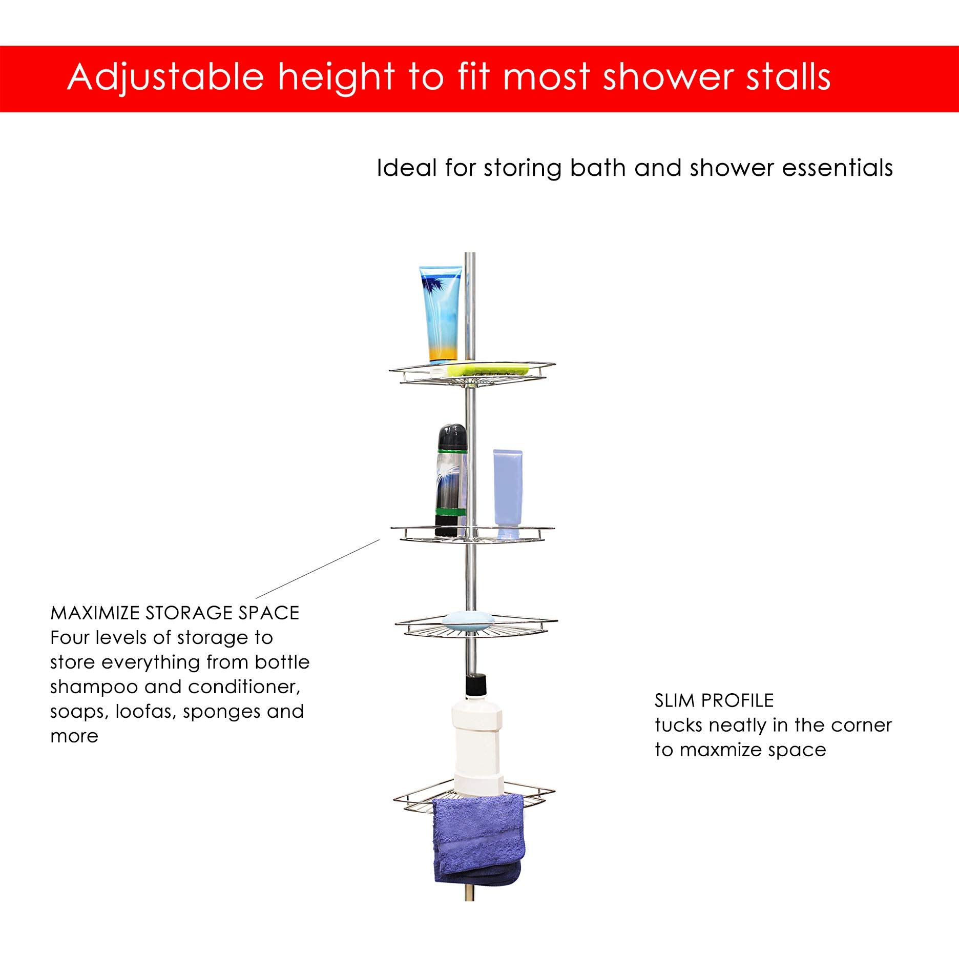 4-Tier Corner Shower Shelf Organizer - Space Saving Bathroom Storage for Shampoo, Soap & Toiletries - Perfect for Small Bathrooms & Apartment Showers