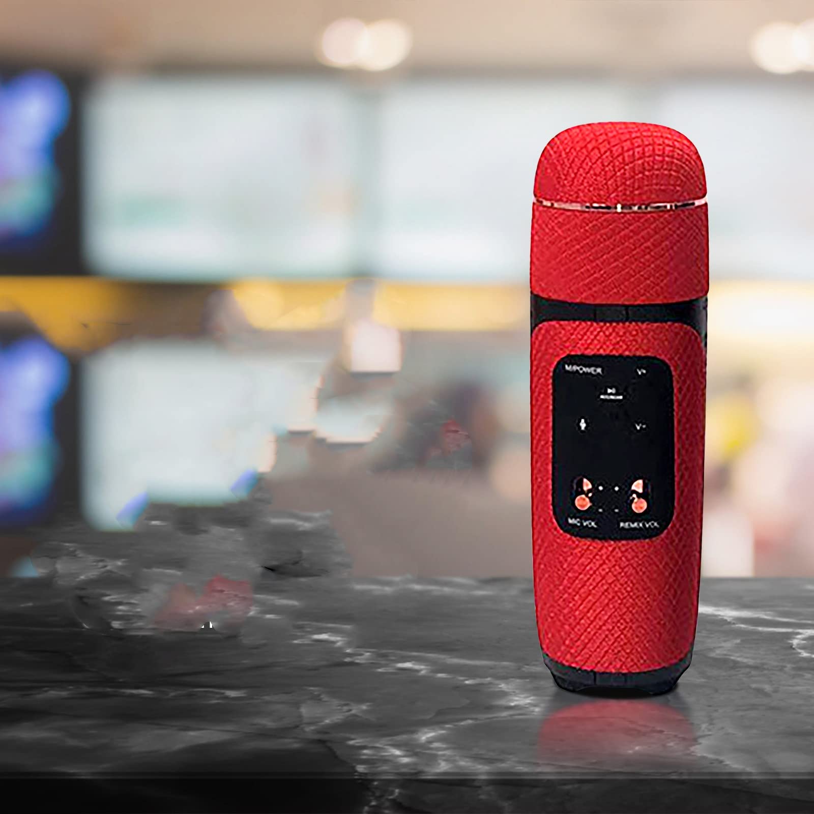 Wireless Bluetooth Microphone - Portable High-Fidelity Karaoke Mic with Built-in Speaker for iPhone Android Smartphones (Black/Red) - Perfect for Home Karaoke, Live Streaming & Party Singing