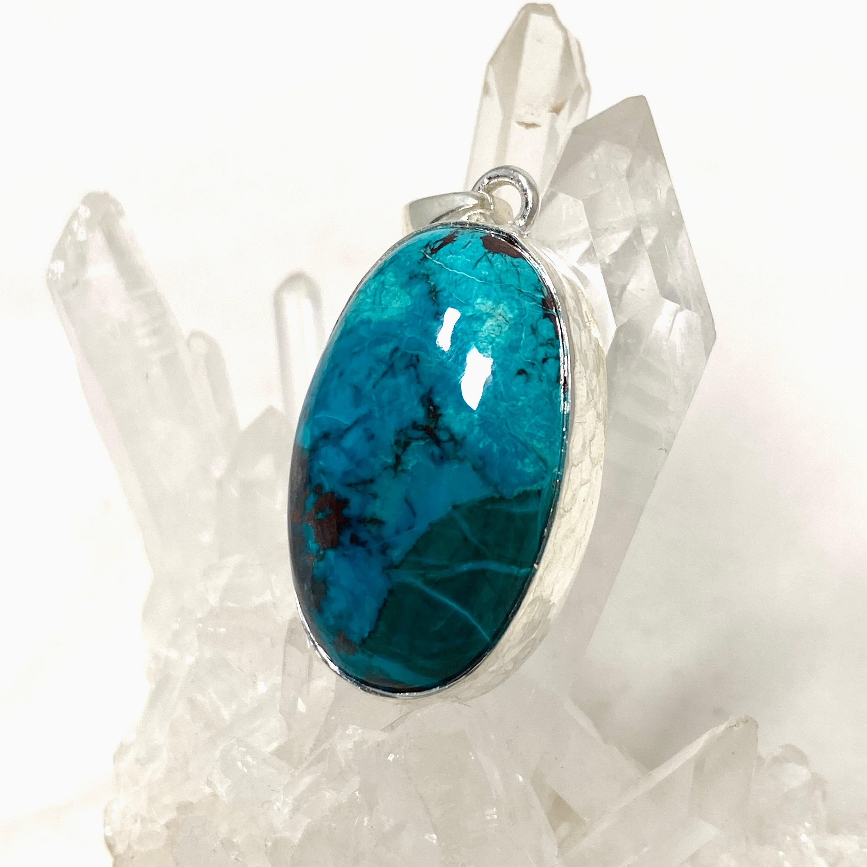 Shattuckite Oval Pendant Necklace - Handcrafted Hammered Sterling Silver Jewelry KPGJ4414 | Healing Crystal Gift for Women, Meditation & Spiritual Energy