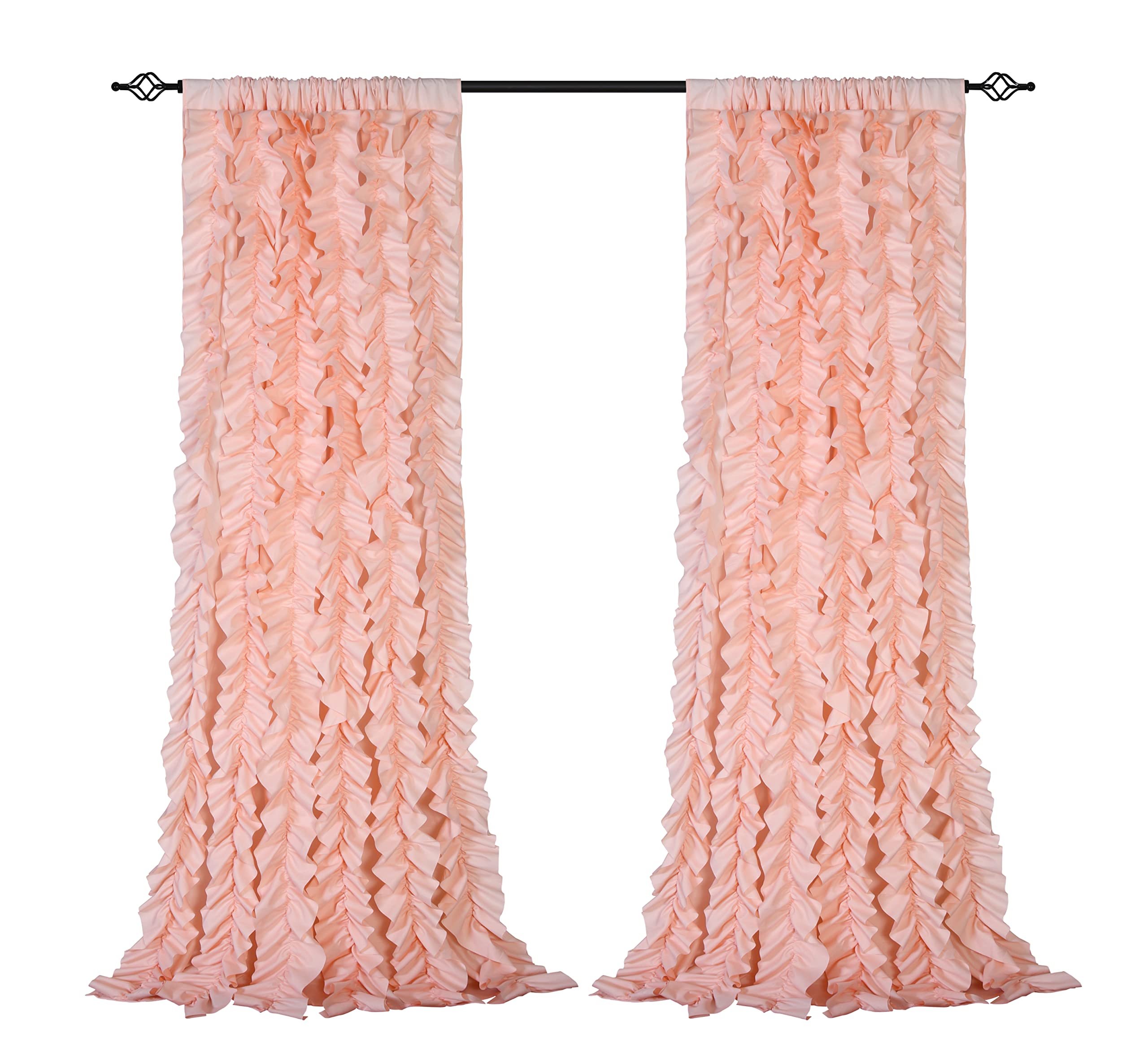 Shabby Chic Ruffle Curtain Panel - Textured Flounced Window Drapes for Living Room & Bedroom (Blush Pink, 54×84 Inches) | Elegant Sheer Voile Curtains with Ruffled Trim for French Country & Boho Home Decor