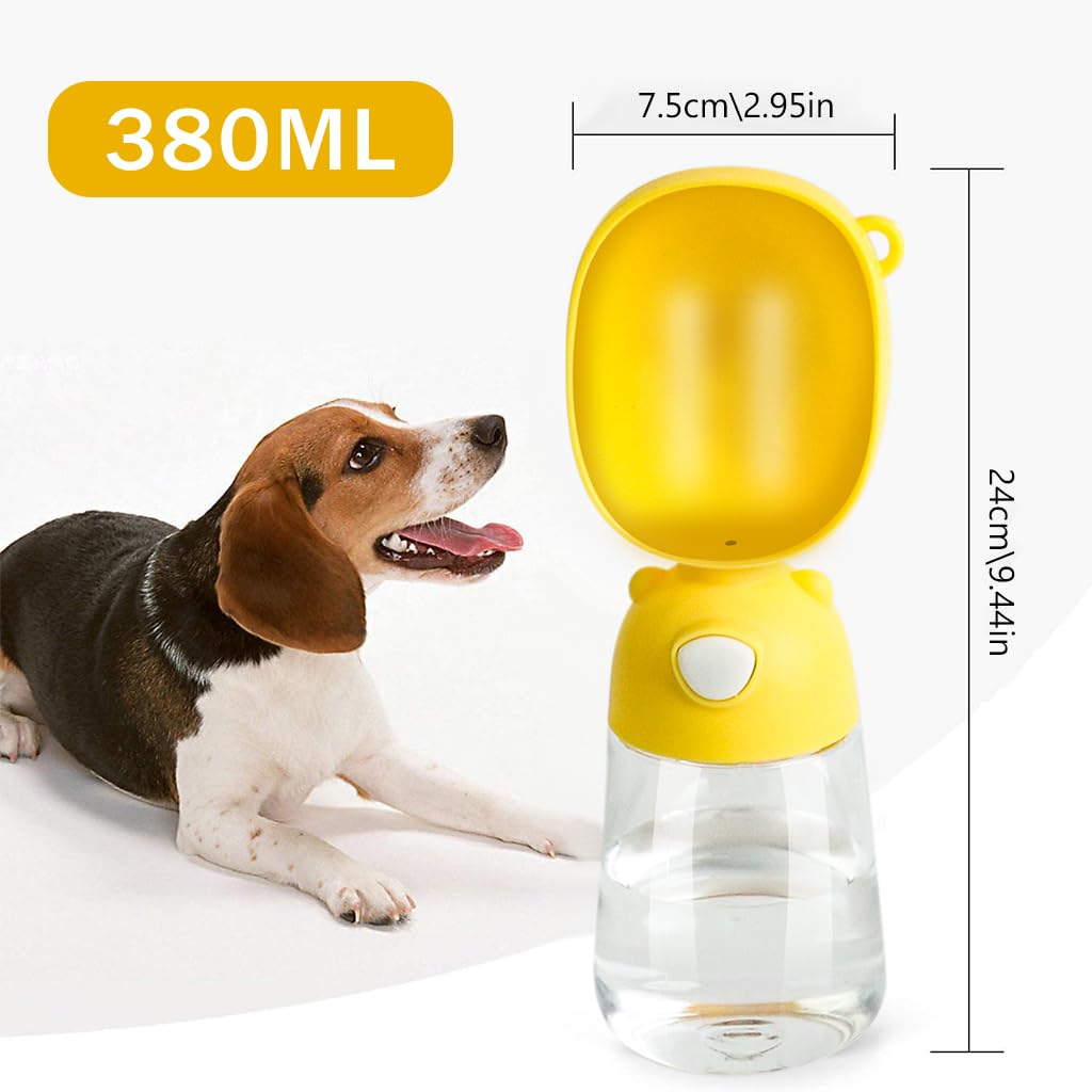 Qpets® Leak-Proof Dog Water Bottle - 380ml Portable Pet Water Dispenser for Travel & Walking, Large Capacity Dog Drinking Feeder (Yellow) - Perfect for Outdoor Adventures, Hiking, and Daily Walks with Your Pet