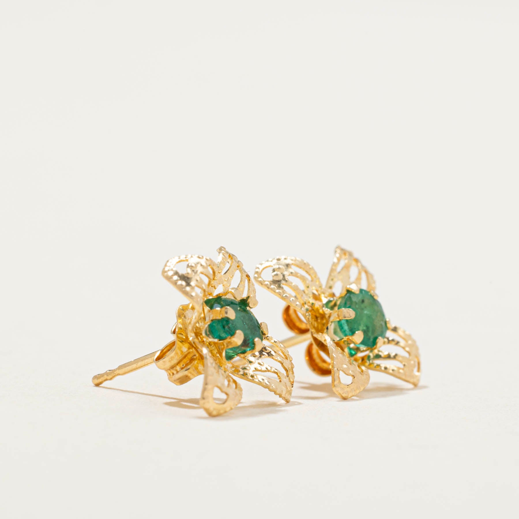 Emerald Flower Stud Earrings for Women - 0.12 Carat Total Weight (ctw) Green Gemstone Earrings - Perfect for Weddings, Parties & Everyday Elegance