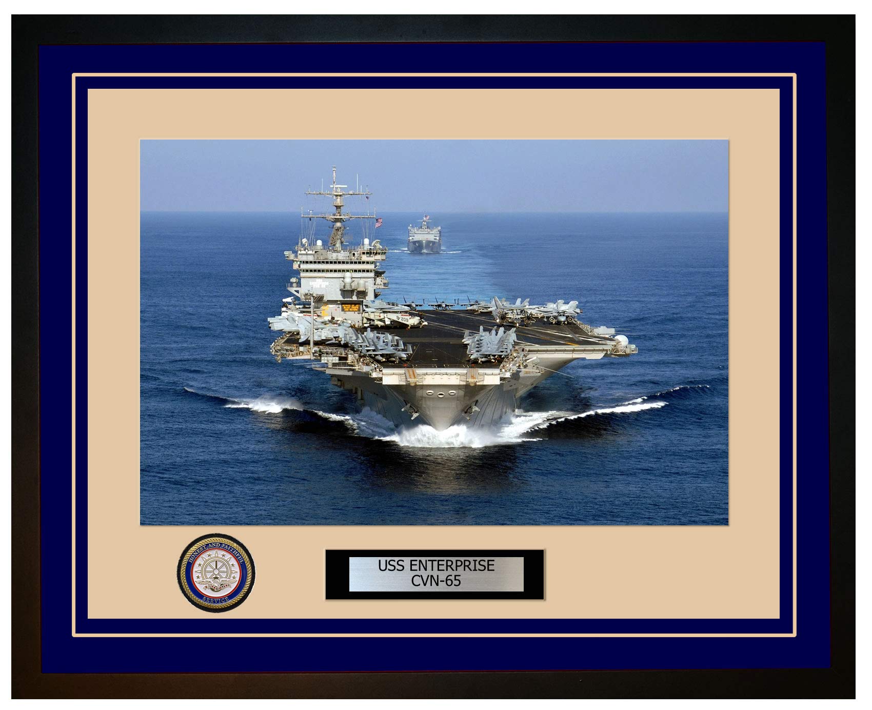 USS Enterprise CVN-65 Navy Ship Framed Photo - 11x14 Inch Blue Background - Perfect for Military Collectors, Veterans & Navy Enthusiasts - Home Office Decor, Man Cave Wall Art, Military Gift Idea