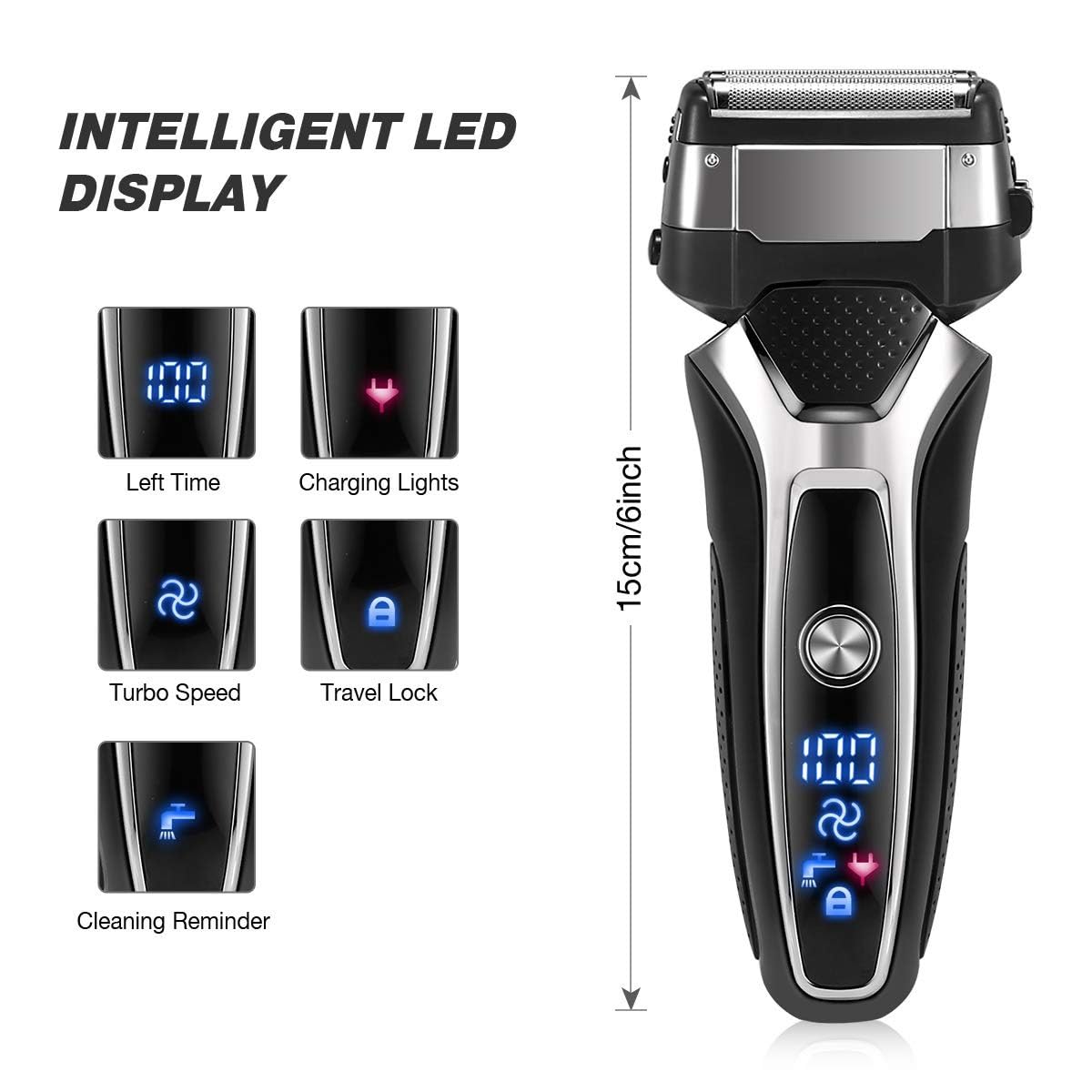 Premium Electric Razor for Men - Wet & Dry Rechargeable Shaver with 3-Blade System, Facial Hair & Beard Trimmer, Stubble Remover (Stand-Alone Blade) - Perfect for Travel, Gym & Daily Grooming Routine