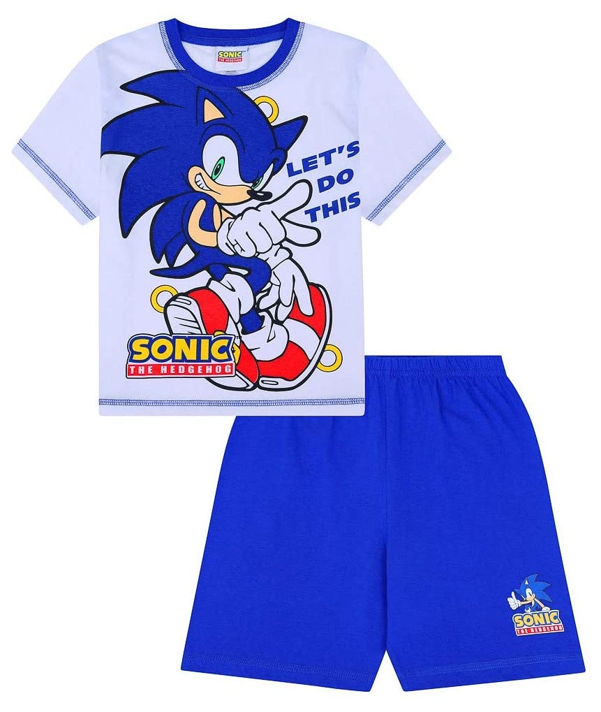 Sonic the Hedgehog Let's Do This Gamer Cotton Pajamas for Boys - Soft & Comfortable White Sleepwear for Kids, Gaming & Sleepovers
