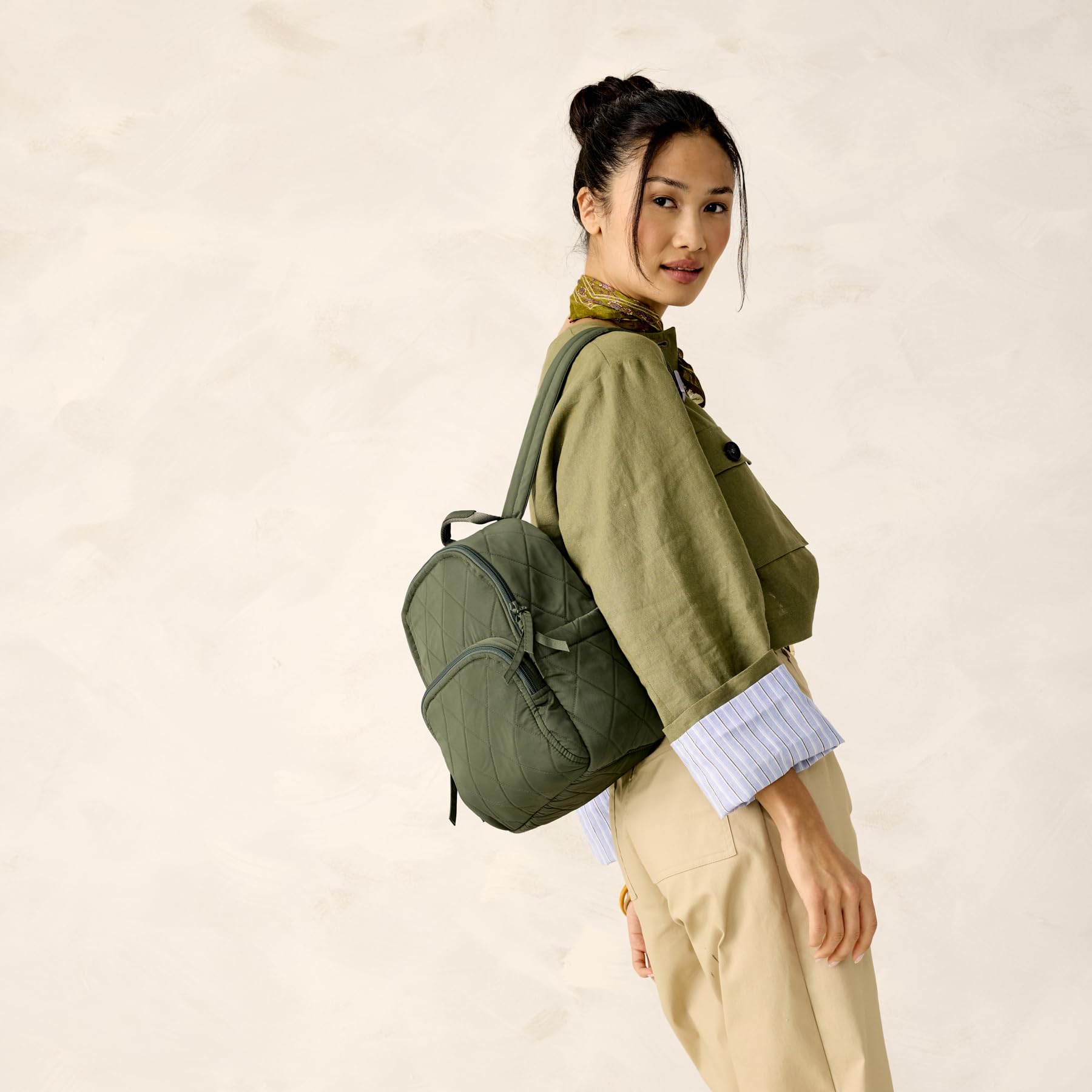 Vera Bradley Women's Small Banbury Backpack - Performance Twill, Bronze Green, One Size - Perfect for Work, School & Travel