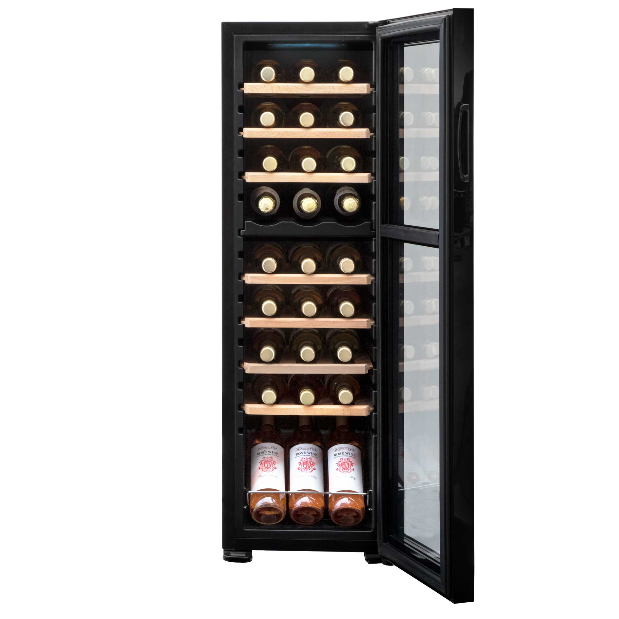 Baridi 27 Bottle Dual Zone Wine Cooler Refrigerator - Touch Screen Control, Adjustable Wooden Shelves, LED Lighting - Perfect for Home, Office, or Restaurant Wine Storage & Display