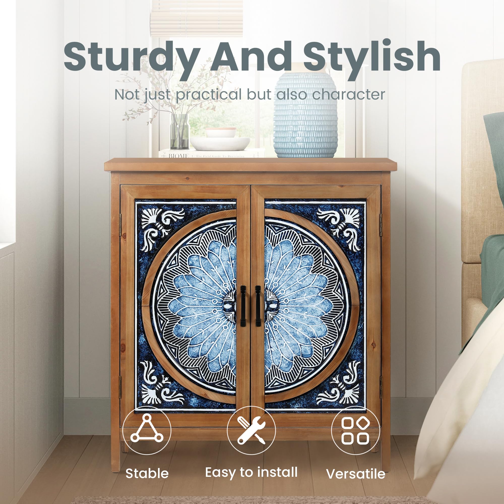 PHI VILLA Accent Cabinet with Doors - Small Storage Cabinet, Sideboard Buffet Credenza for Living Room & Entryway - Perfect for Home Organization & Stylish Display