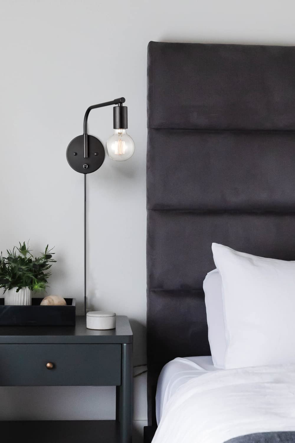 Modern Farmhouse Black Wall Sconces - Set of 2 Plug-in Swing Arm Wall Lamps with Switch - Perfect for Bedroom, Living Room & Home Office Lighting Decor