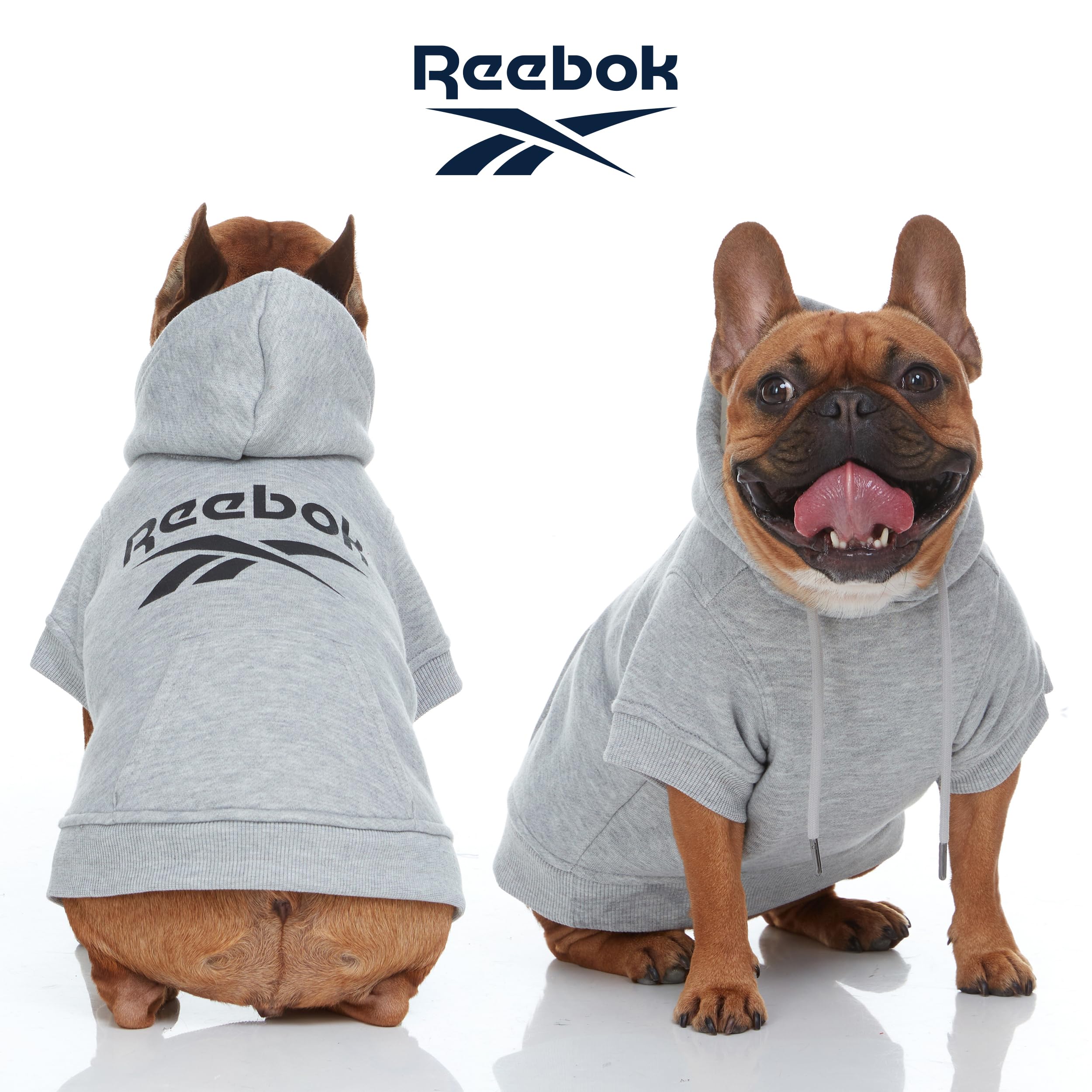 Reebok Fleece Dog Hoodie with Leash Hole - Warm Winter Dog Sweater for Small, Medium & Large Dogs | Premium Pullover Hooded Sweater for Fall & Winter | Cozy Christmas Outfit for Pets | Perfect for Outdoor Walks & Indoor Lounging