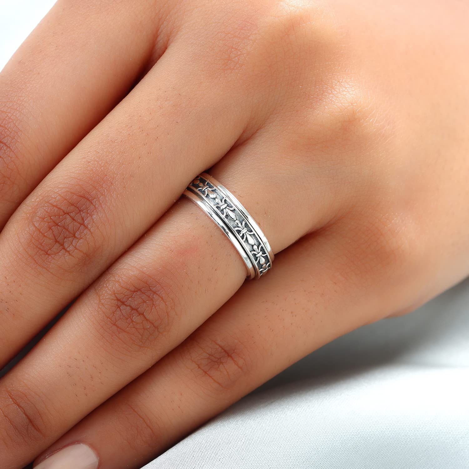 925 Sterling Silver Spinner Ring for Stress Relief - Handmade Boho Meditation Jewelry for Women & Men | Unique Oxidized Tribal Design - Perfect for Anxiety Relief, Yoga & Mindful Gifting