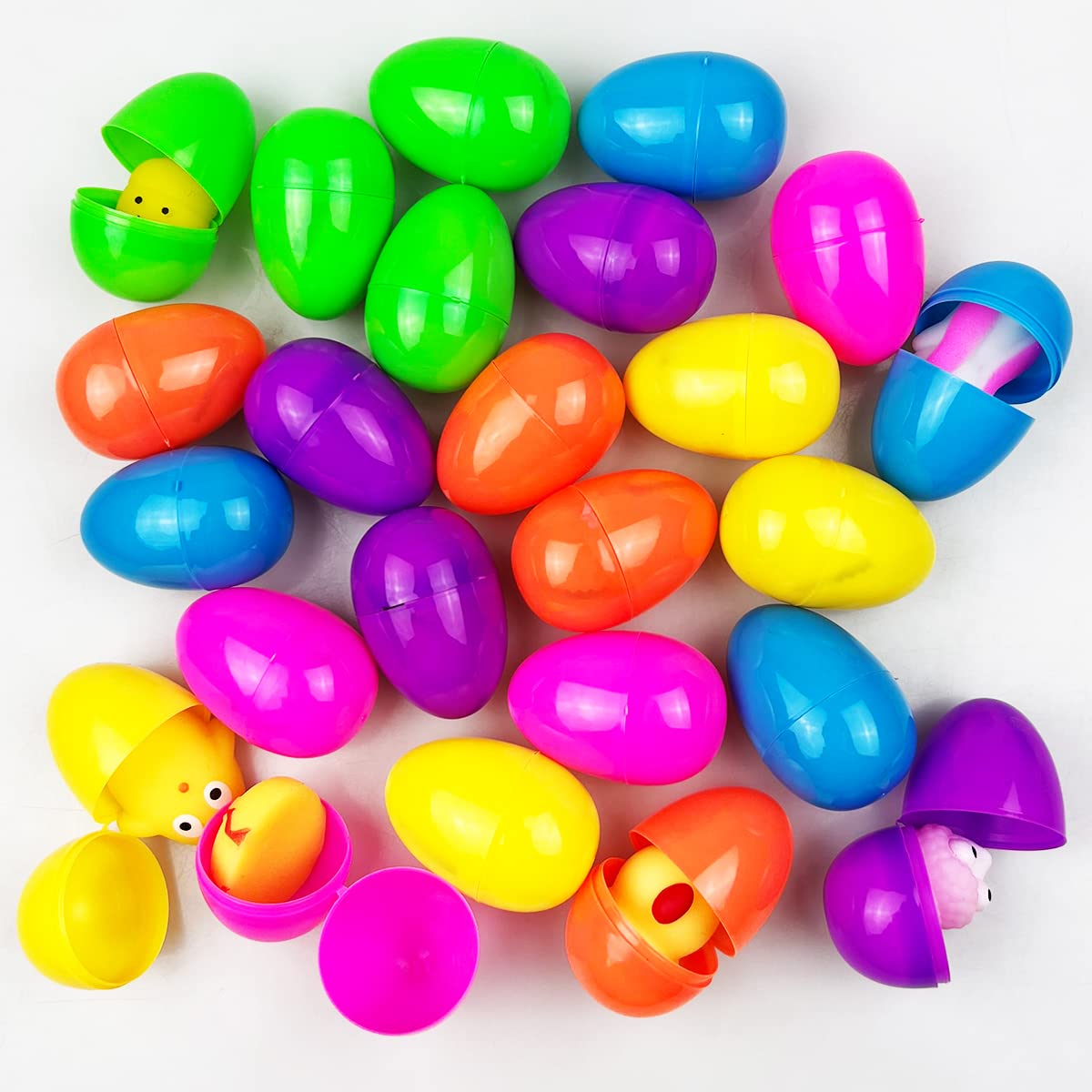 24 Pack Plastic Prefilled Easter Eggs with Squishy Mochi Toys Inside - Easter Basket Stuffers for Kids, Boys & Girls - Fun Easter Party Favors & Gift Fillers for Toddlers (Great for Easter Egg Hunts & Classroom Activities)